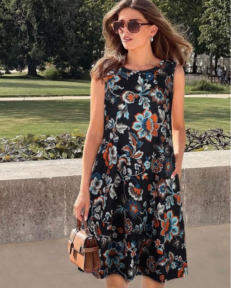 Image of JOLIGAL Womens Summer Dresses Casual Sleeveless Tshirt Sundress Beach Cover Up with Pockets Loose Tank Dress 2026