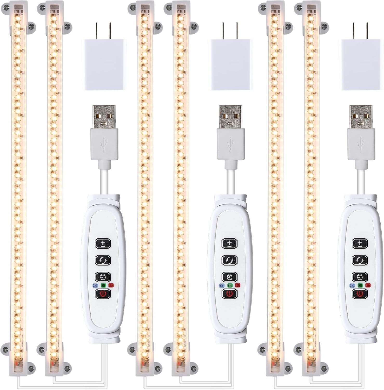 Hywyimlait 13 Inches Strip Growing Lamp for Indoor Plants, 3500K Full Spectrum LED Grow Light Strips with Auto ON/Off, 3/9/12H Timer & 10 Dimmable Levels for Green House Succulent (2 Head×3 Pack)