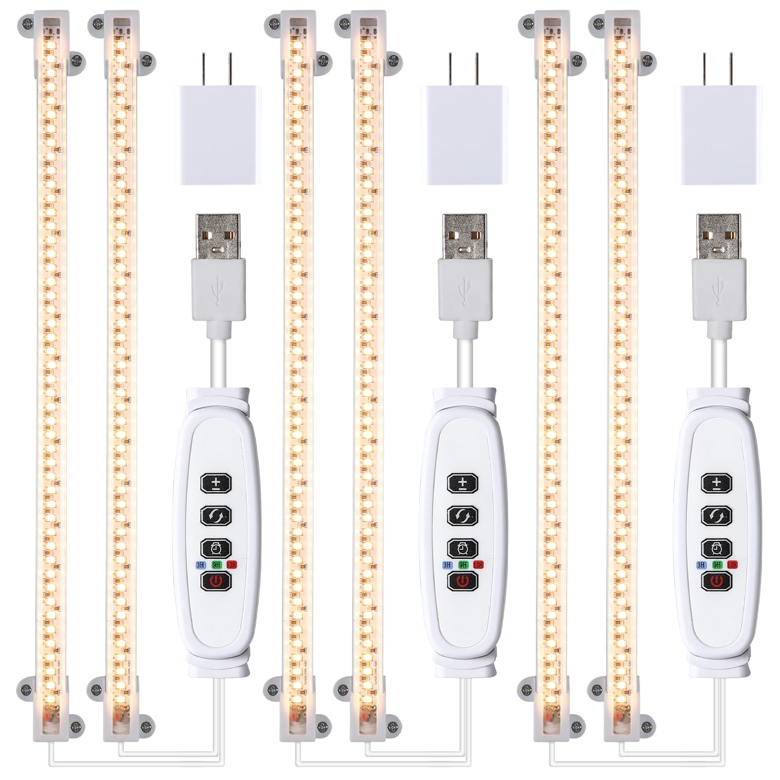 Hywyimlait Lámpara de cultivo de tira de 13 pulgadas para plantas de interior, tiras de luz LED de espectro completo de 3500 K con encendido/apagado automático, temporizador de 3/9/12 horas y 10