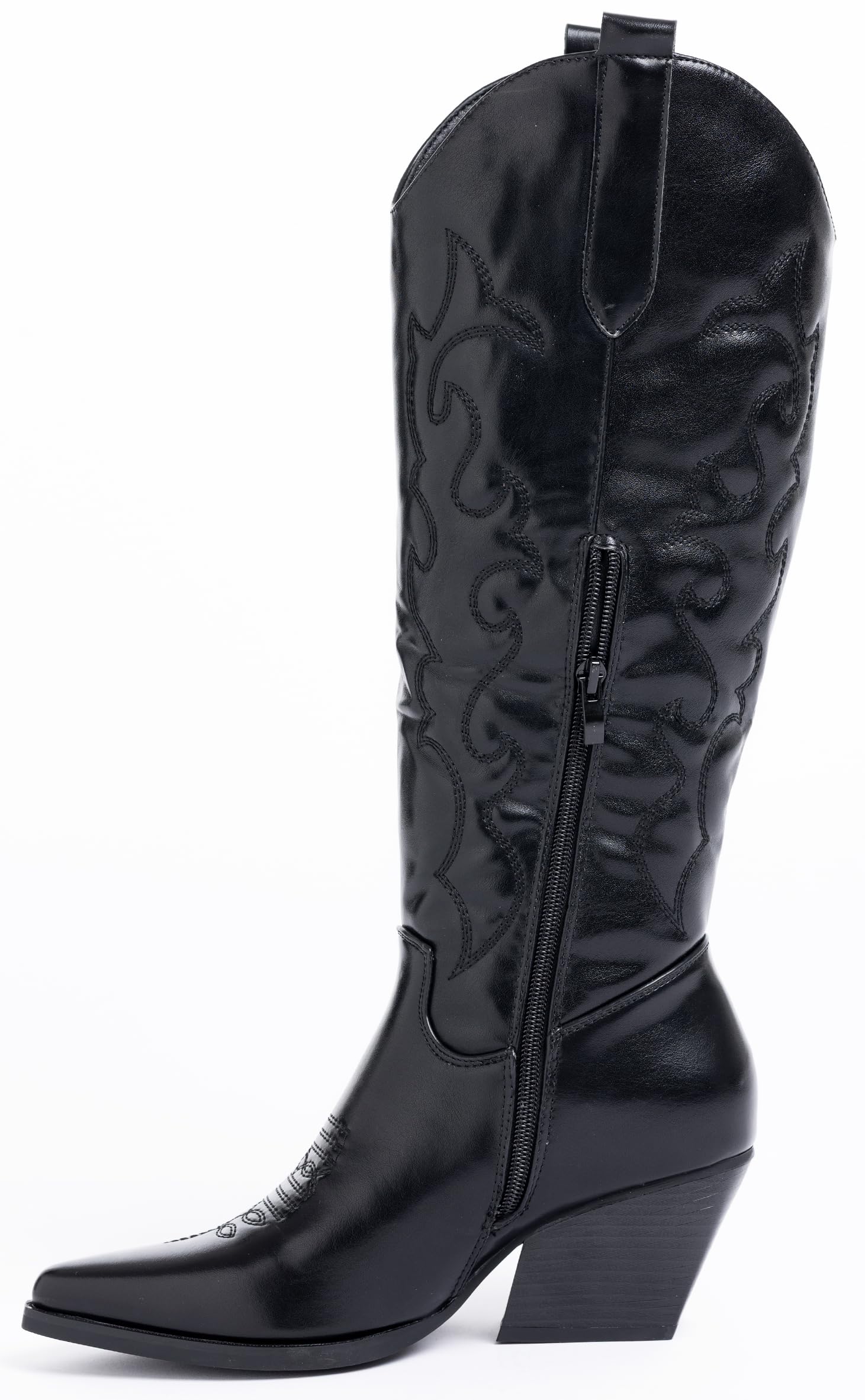 Stivali Alti Donna Texani Western con Tacco Largo Inclinato e Punta Affusolata 1167