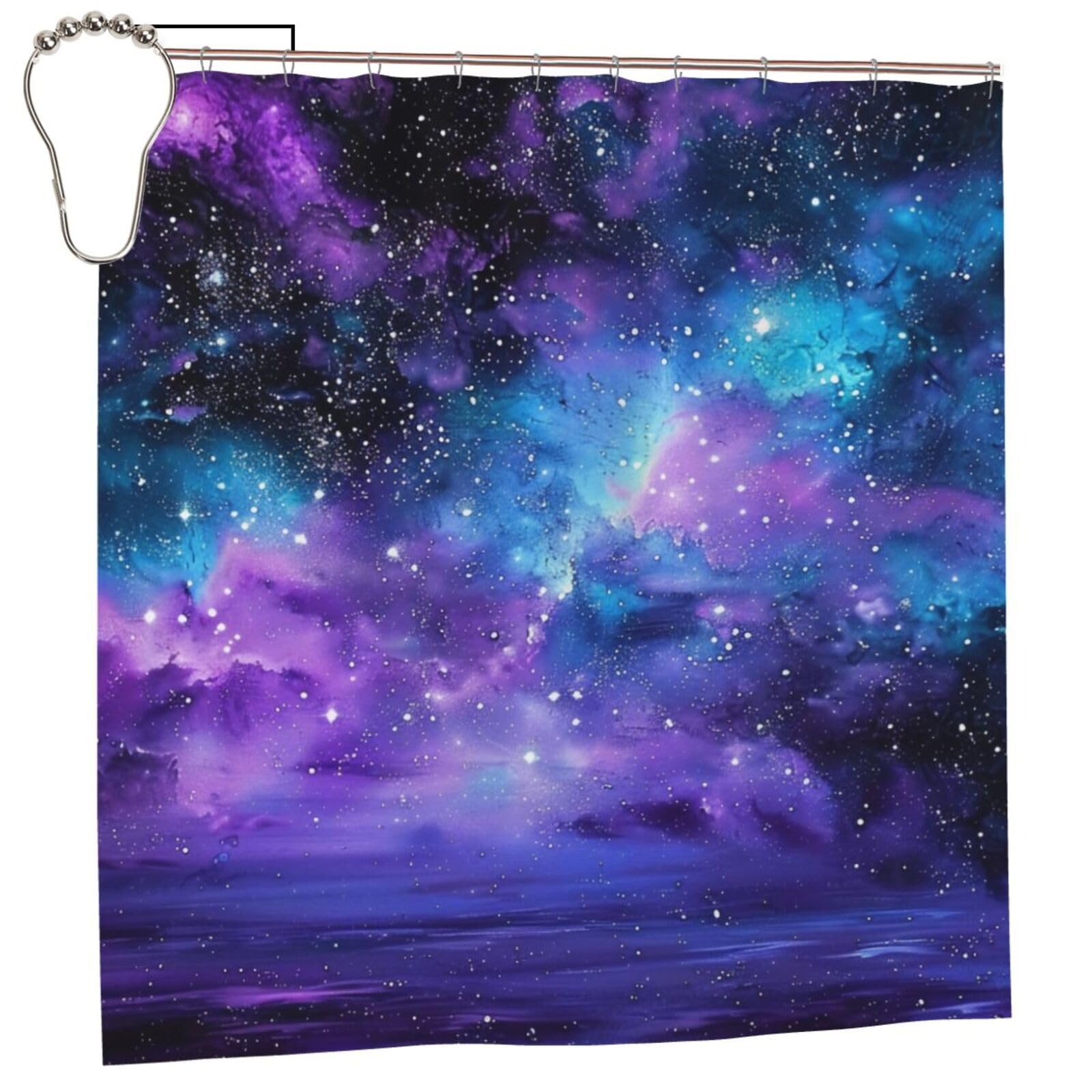 BWWHCCTI Space colorful clouds Printed Shower Curtain With 12 Iron Hooks Opaque Quick Drying Waterproof Shower Curtains Sets For Bathroom 183x183 CM