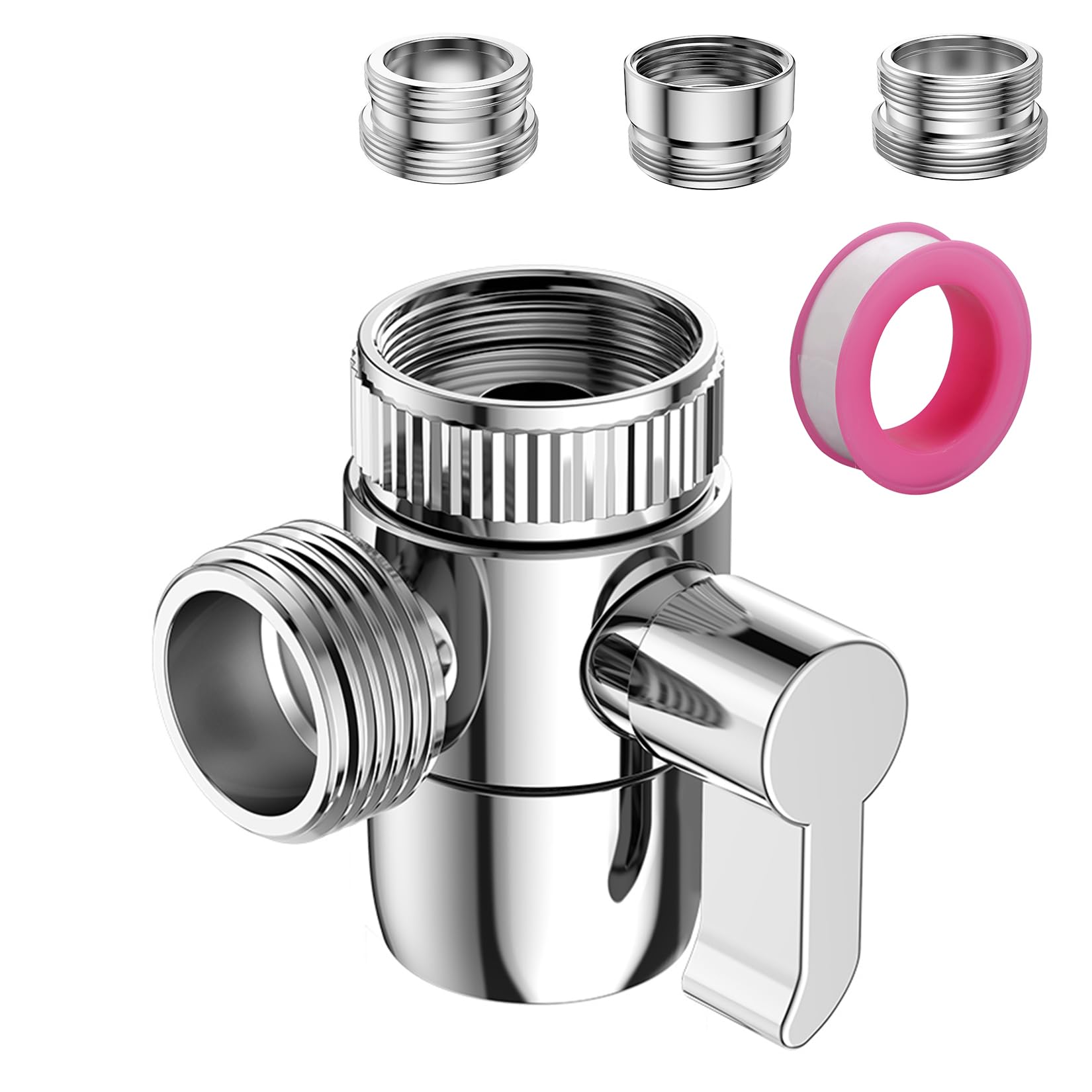 Deviatore Doccia 3 Vie G1/2, Valvola Deviatore Doccia 3 vie M22-M24, M22-G1/2, Valvola di Deviazione per Lavandino, Cucina o Bagno, Grigio(Rubinetto non incluso)