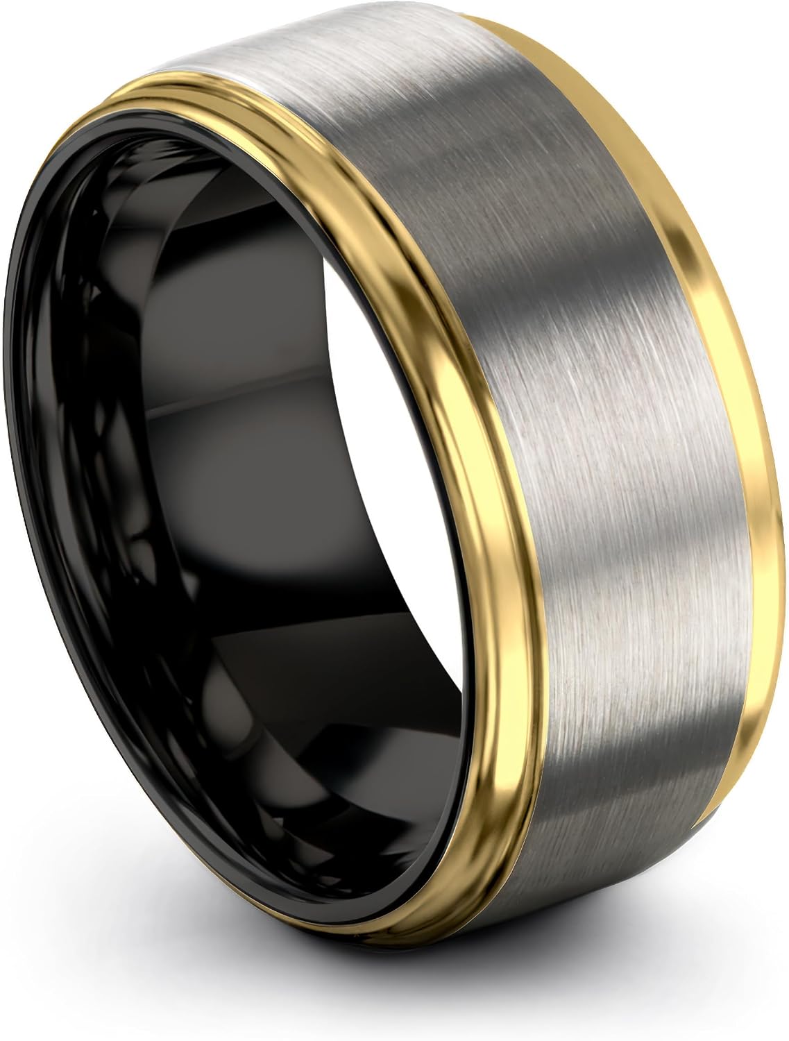 Tungsten Wedding Band Ring 10mm 8mm 6mm for Men Women 18k Yellow Gold Plated Flat Cut Black Grey Brushed Polished