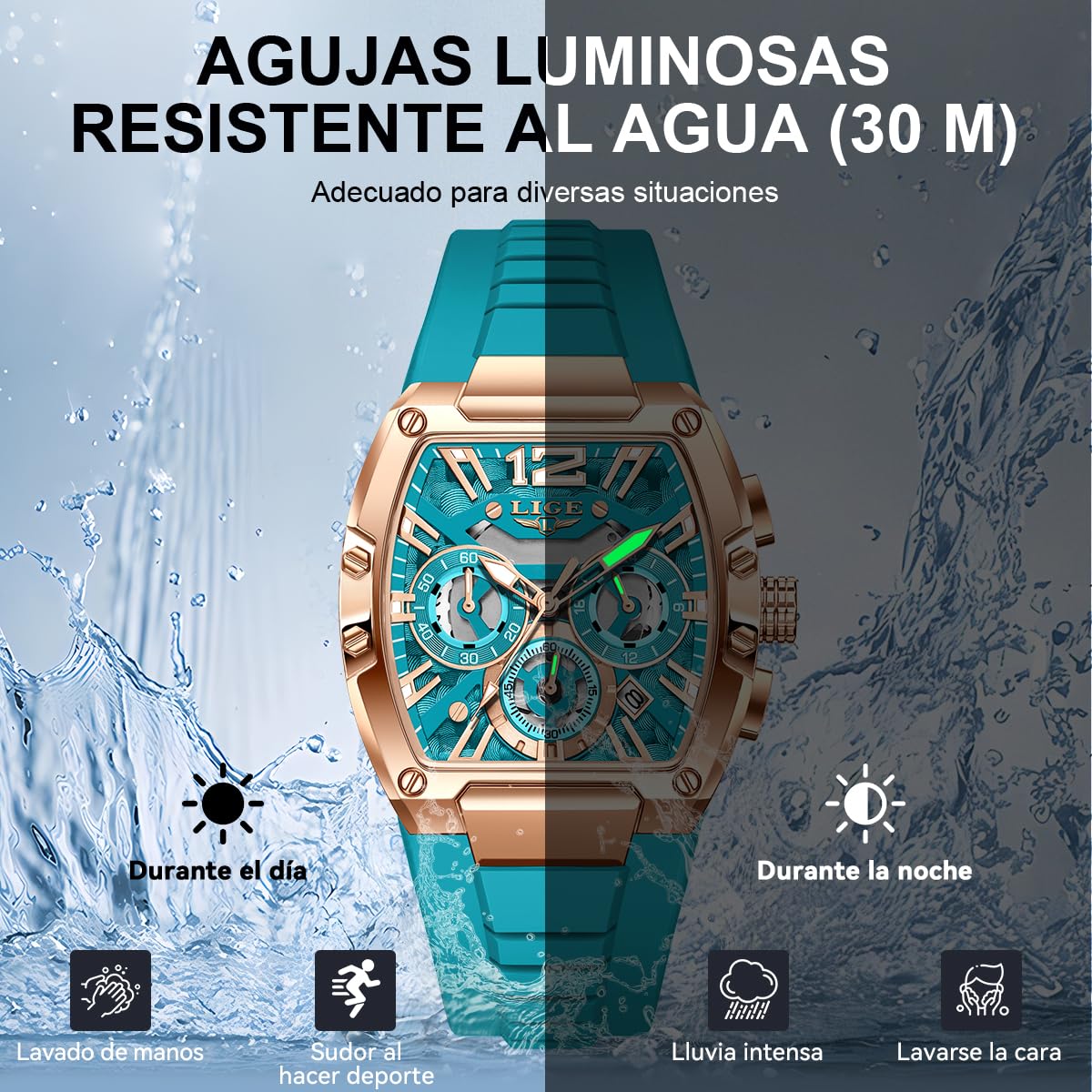LIGE Reloj Hombre Cronógrafo Analógico de Cuarzo - Diseño Tonel Deportivo | con Correa de Silicona para Negocios y Ocio, con Calendario y Agujas Luminosas, Resistente al Agua 3 ATM, Regalo para Hombre
