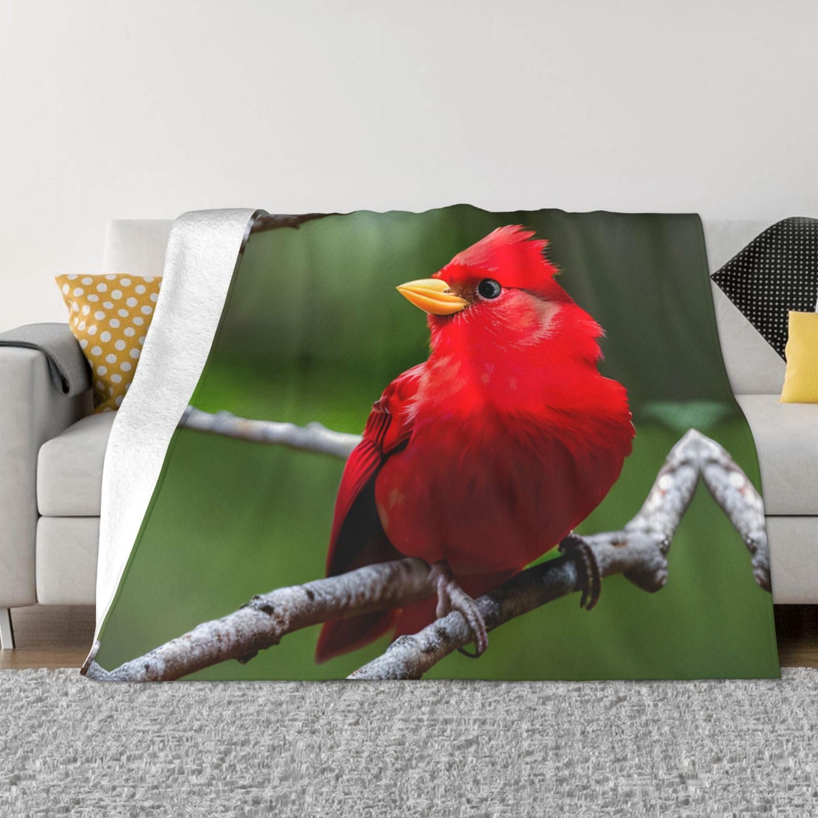 Couverture polaire oiseaux rouges d'une douceur exceptionnelle en flanelle de qualité