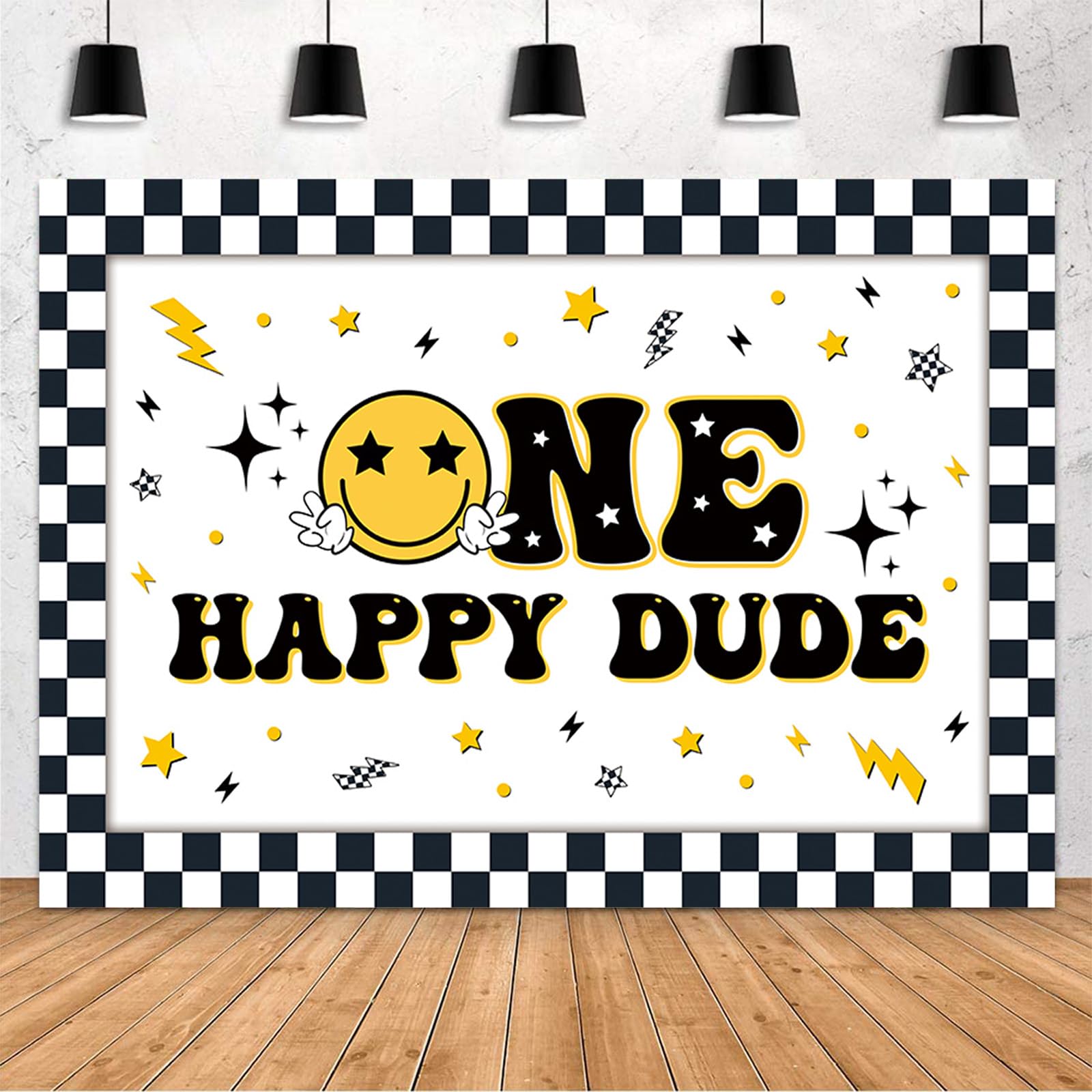 MEHOFOND 7x5ft One Happy Dude Birthday Backdrop for Boys 1st Birthday Decor Photography Background Smiley Face Theme 1st Birthday Party Decorations