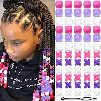 60PCS Hair Beads for Braids Mixed Color Acrylic Loc Bead 2 Style Dreadlock Accessories Cute Hair Braid Decoration for Kids Girls