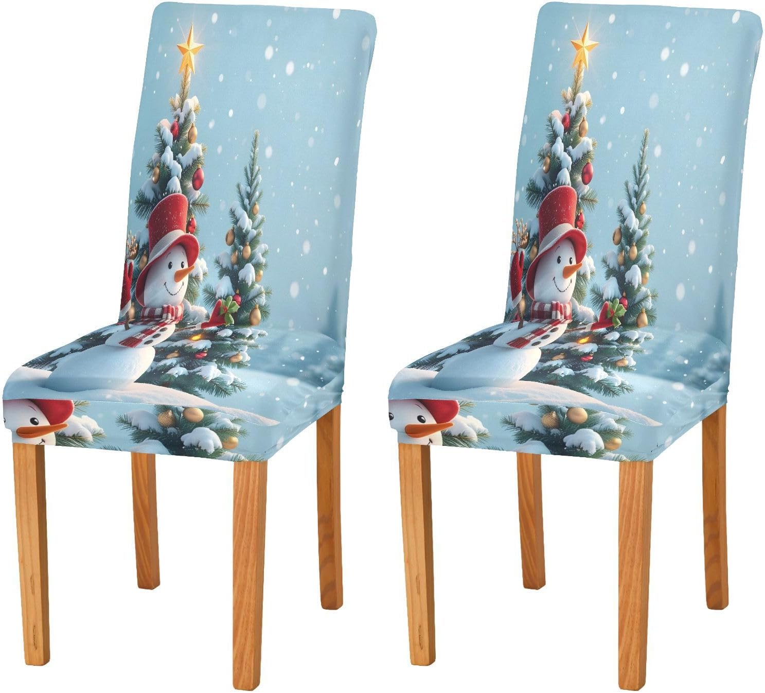 ALAZA Chair Covers for Dining Room, Snowman Christmas Tree Stretch Chair Cover Sets Chair Protector Removable Washable for Ktichen Restaurant Hotel