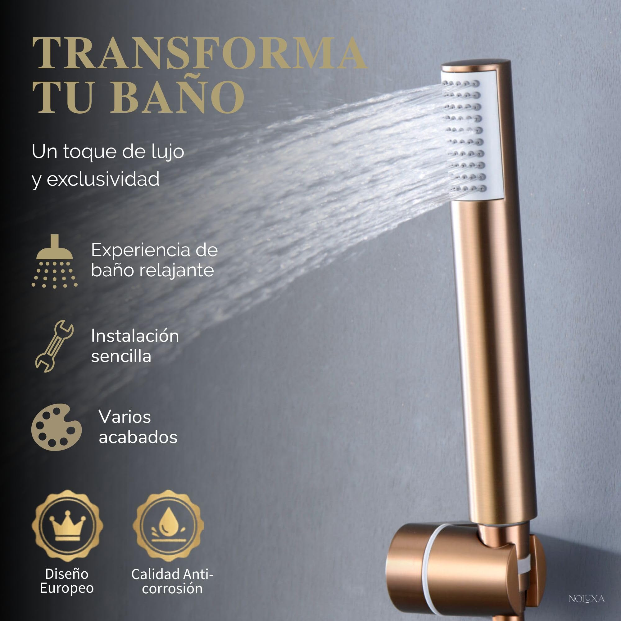 IMEX Termostatyczna bateria prysznicowa z głowicą prysznicową i fleksofonem, bateria wannowa i prysznicowa z uchwytem na głowicę, bateria prysznicowa z przepływem 12 l/min, seria Monza, kolor różowego