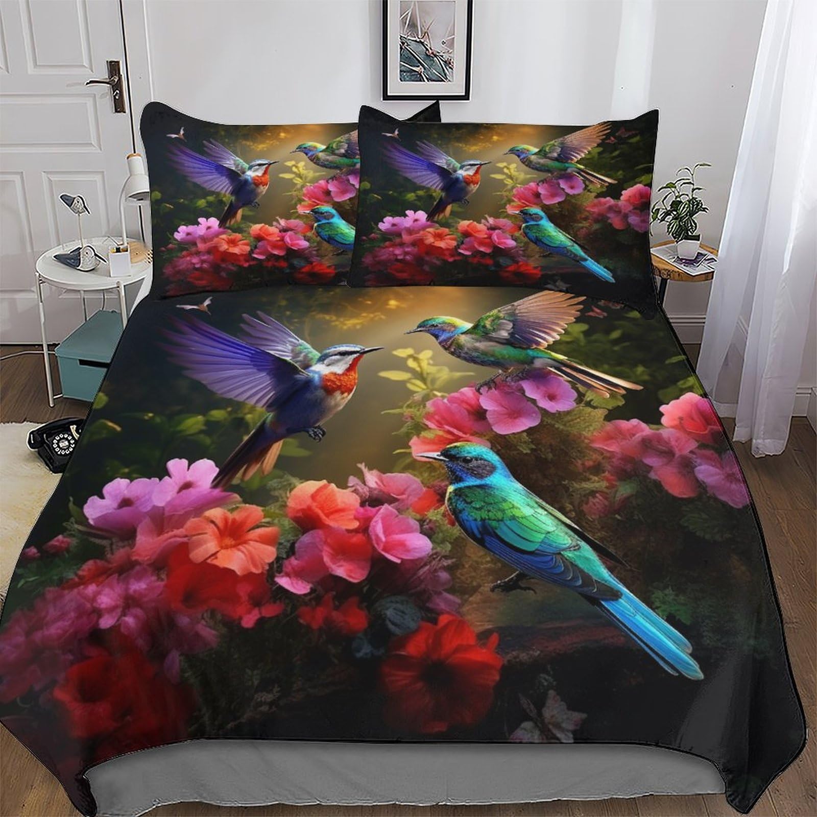 Housse de couette oiseau mignon 220x240 cm en microfibre avec 2 taies d'oreiller