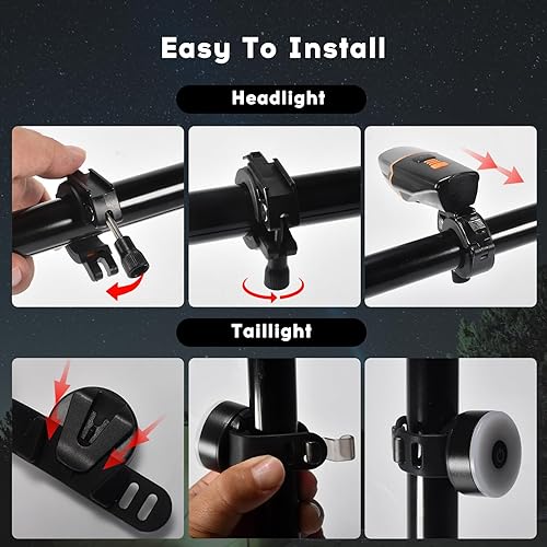 Miniatura 7 de Juego de luces delanteras y traseras para bicicleta, lámpara frontal automática inteligente, IP65 impermeable, 5 modos de luz trasera, reflectores