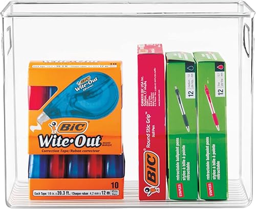 Miniatura 6 de mDesign Contenedor alto de plástico para almacenamiento de oficina con asas, contenedores organizadores para armarios, cajones, escritorios, espacio