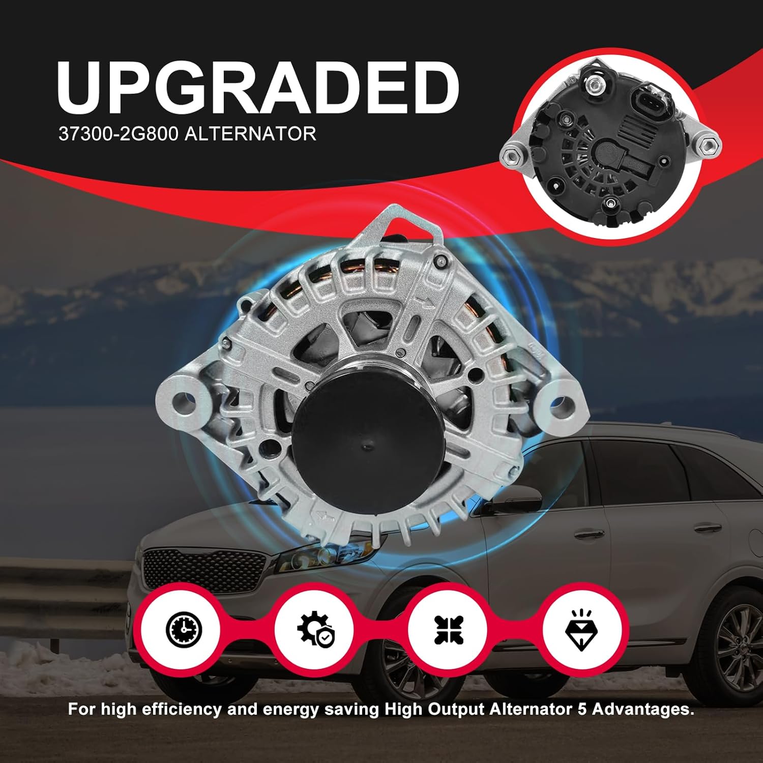 37300-2G800 New Alternator 12V 150A Fit for Kia Optima 2.4L 2013-2016, Hyundai Santa Fe 2.4L Kia Sorento 2.4L Replace 37300-2G850 37300-2G855