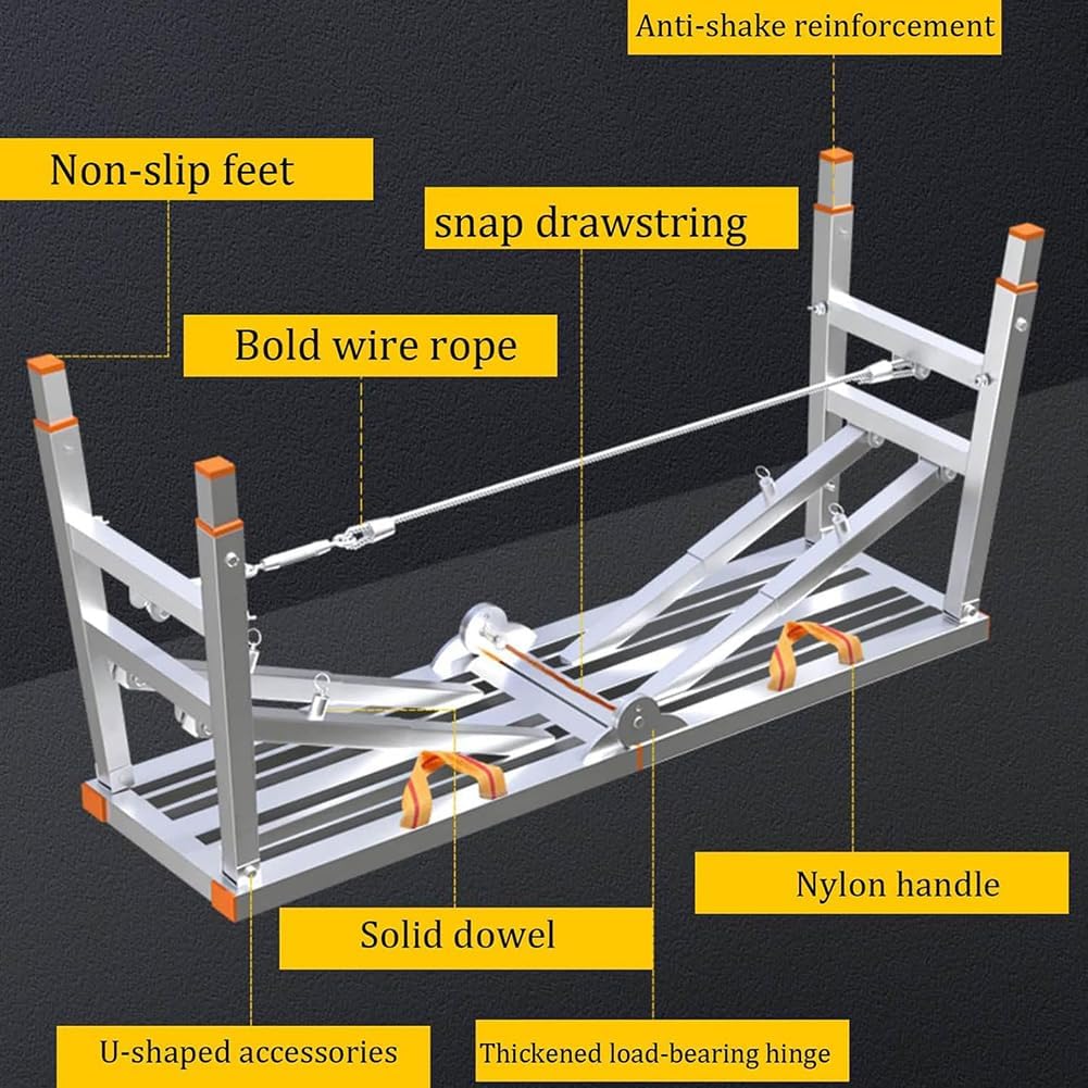 Portable Work Platform, Non-Slip Folding Work Bench, Galvanizing Foldable Scaffolding Ladder, Heavy Duty Foldable Metal Platform, Car Wash Step Stool for Painting, Washing, Repairing,140*40cm