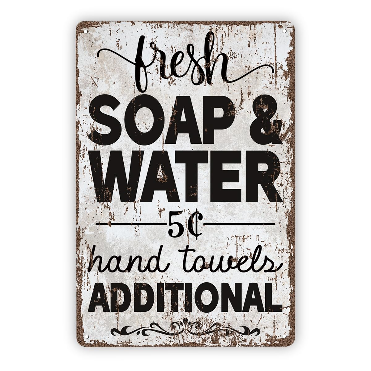 peiyeety Rustic Bathroom Decor Signs, Vintage Metal Tin Signs, Fresh & Water - Five Cents - Hand Towels Additional, Bathroom Wall Decor, Home Decoration, Housewarming Gift 8x12 Inch