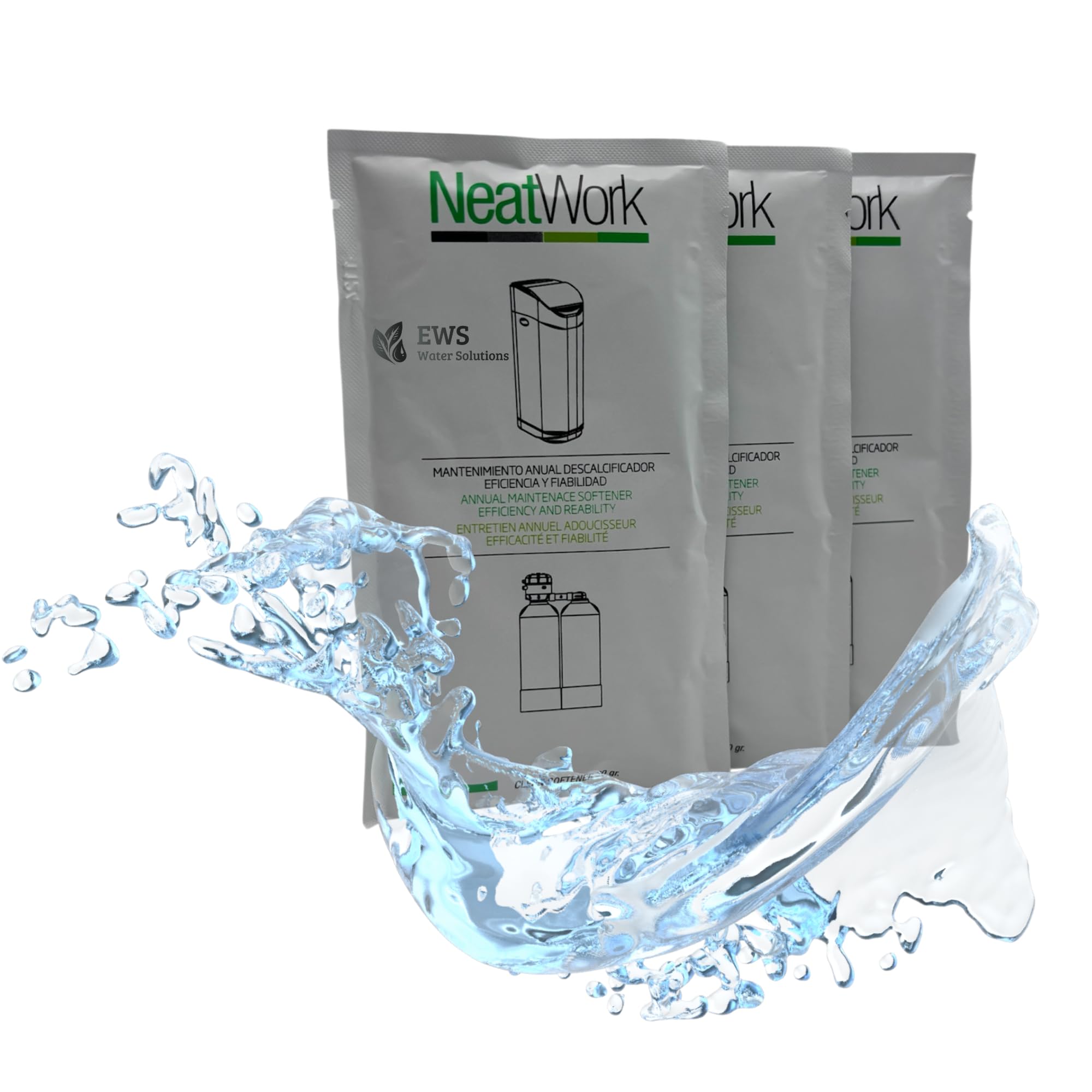 EWS® | 3 Buste di Sanificante/Igienizzante per Addolcitori | Disinfetta e Migliora la qualità dell'Acqua. 3 bustine da 30 g./cad