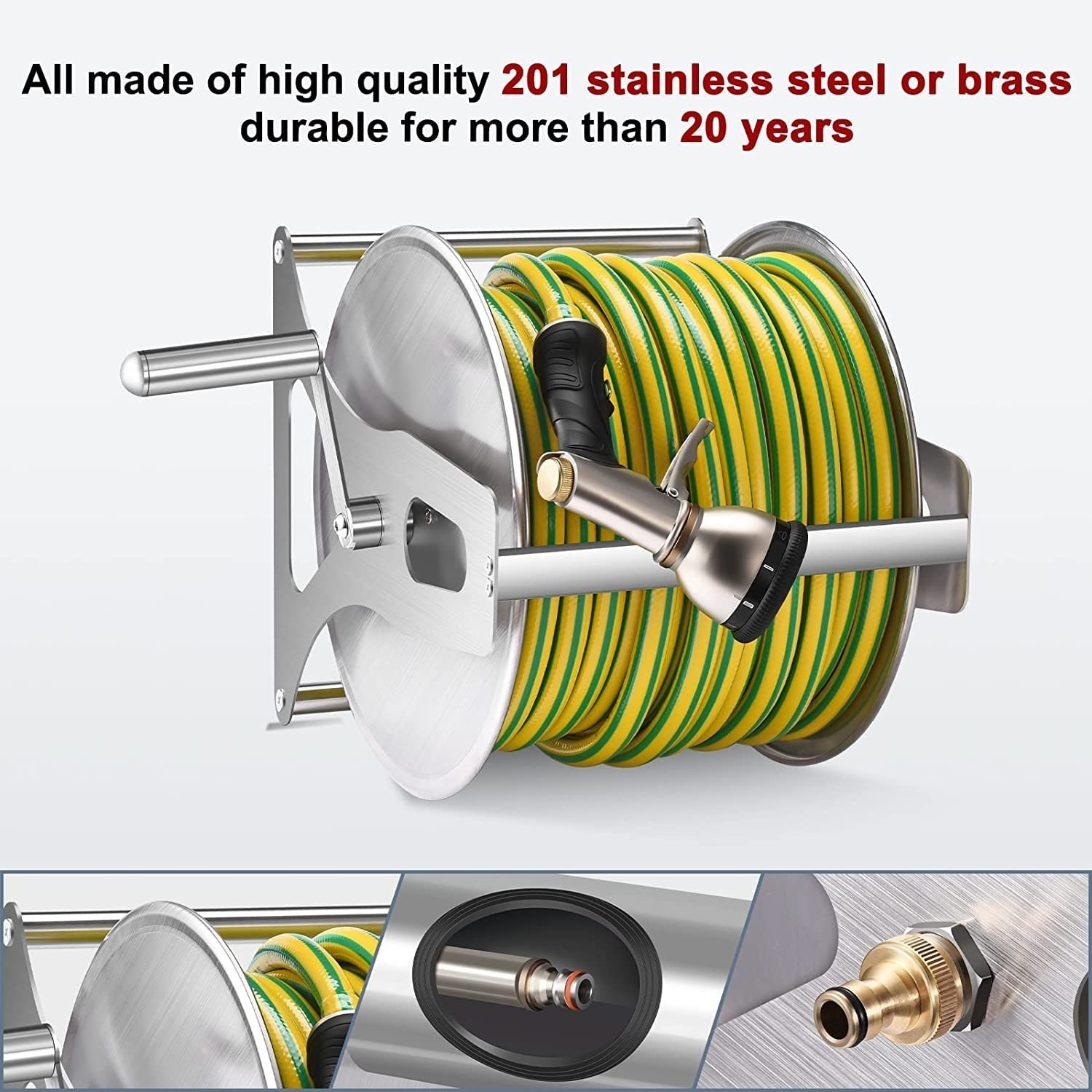 Buy POSTEK Stainless Steel Garden Hose Reel, Heavy Duty Water Hose Reel