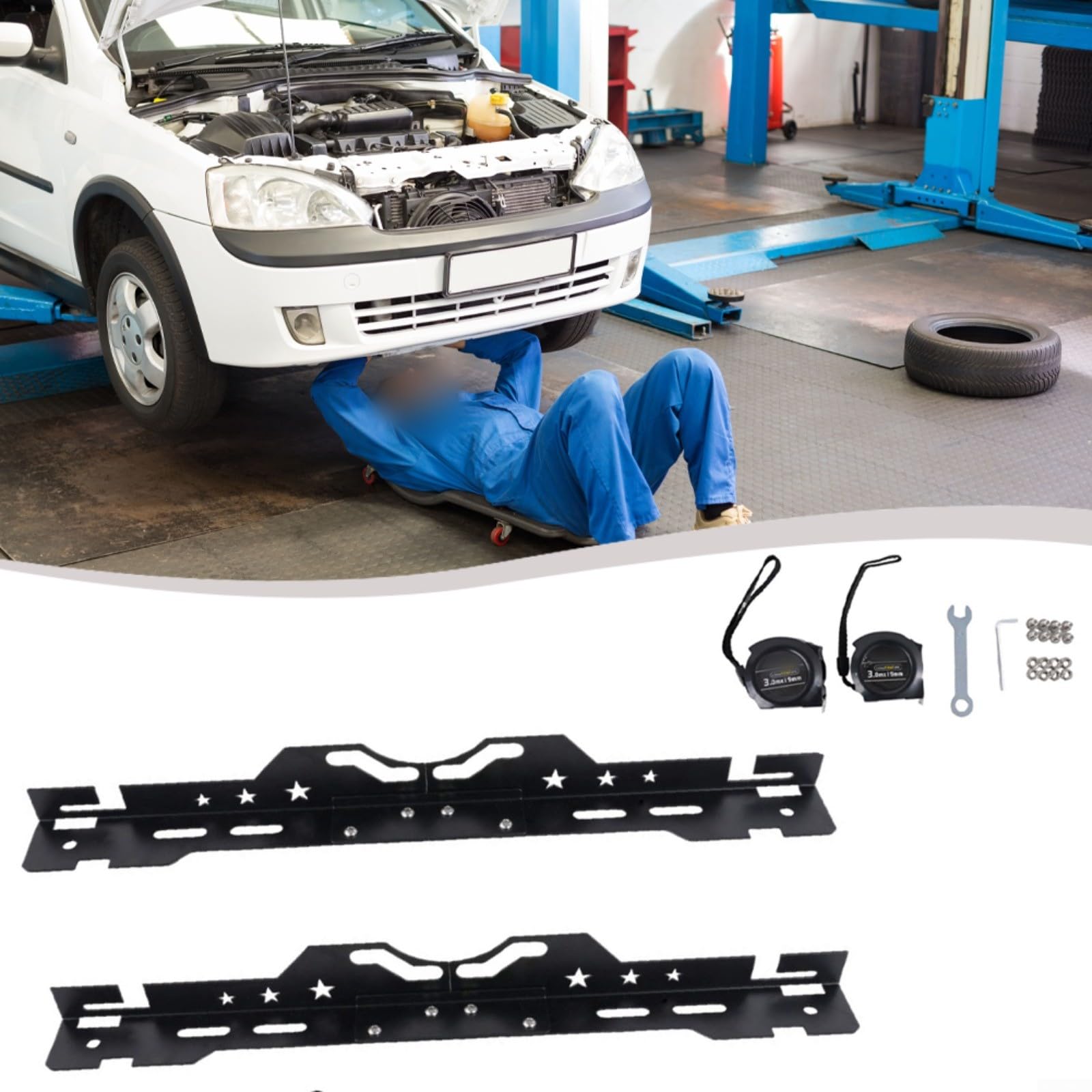 Strumento di allineamento delle ruote per auto e camion, livellamento preciso in acciaio inox, robusto strumento di regolazione con scala per misurazione asse, nero