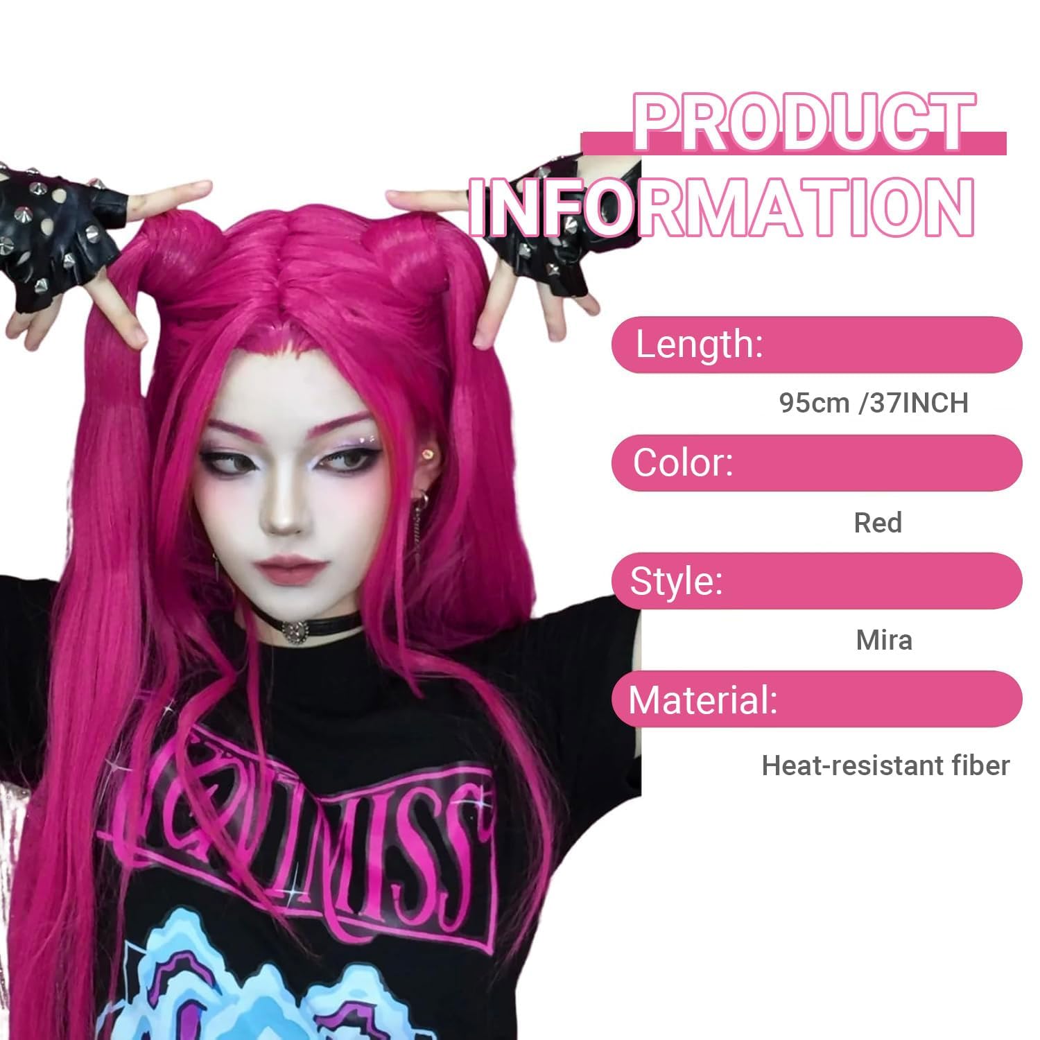 PORSMEER Parrucca Costume Cacciatori di Demoni Mira, parrucche per cosplay, lunghe, lisce, rosa acceso, accessorio per capelli per donne e ragazze (Demon Hunters-Mira)