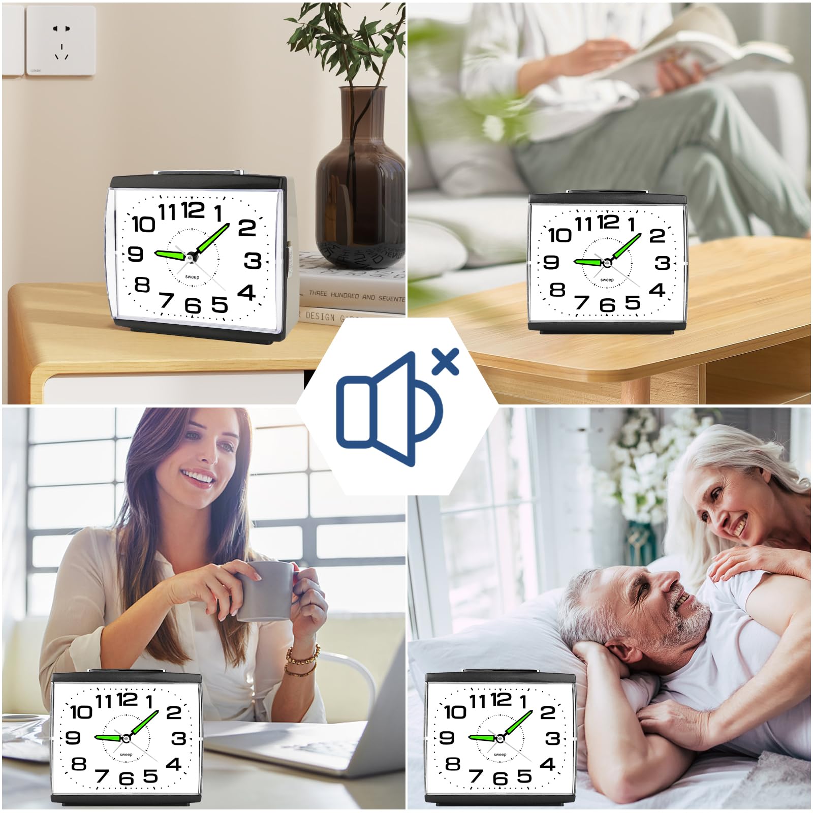 Reloj Despertador Analógico Silencioso Sin Tictac,Reloj de Mesita de Noche con Luz,Snooze y Gran Esfera,Despertador Clásico con Pilas para Dormitorio y Mayores Regalo