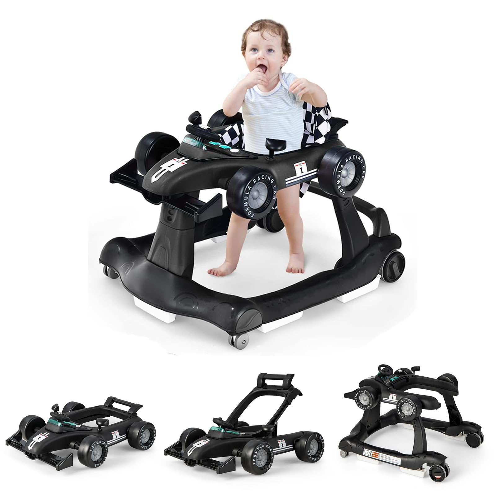 GOPLUS Andador Bebes 4 en 1, Andador Plegable con Altura Ajustable en 3 Niveles, Ruedas de Velocidad Regulable y Cojín Extraíble, Tacatá para Bebé 6-18 Meses con Luces, Música y Volante (Rojo) — view 14