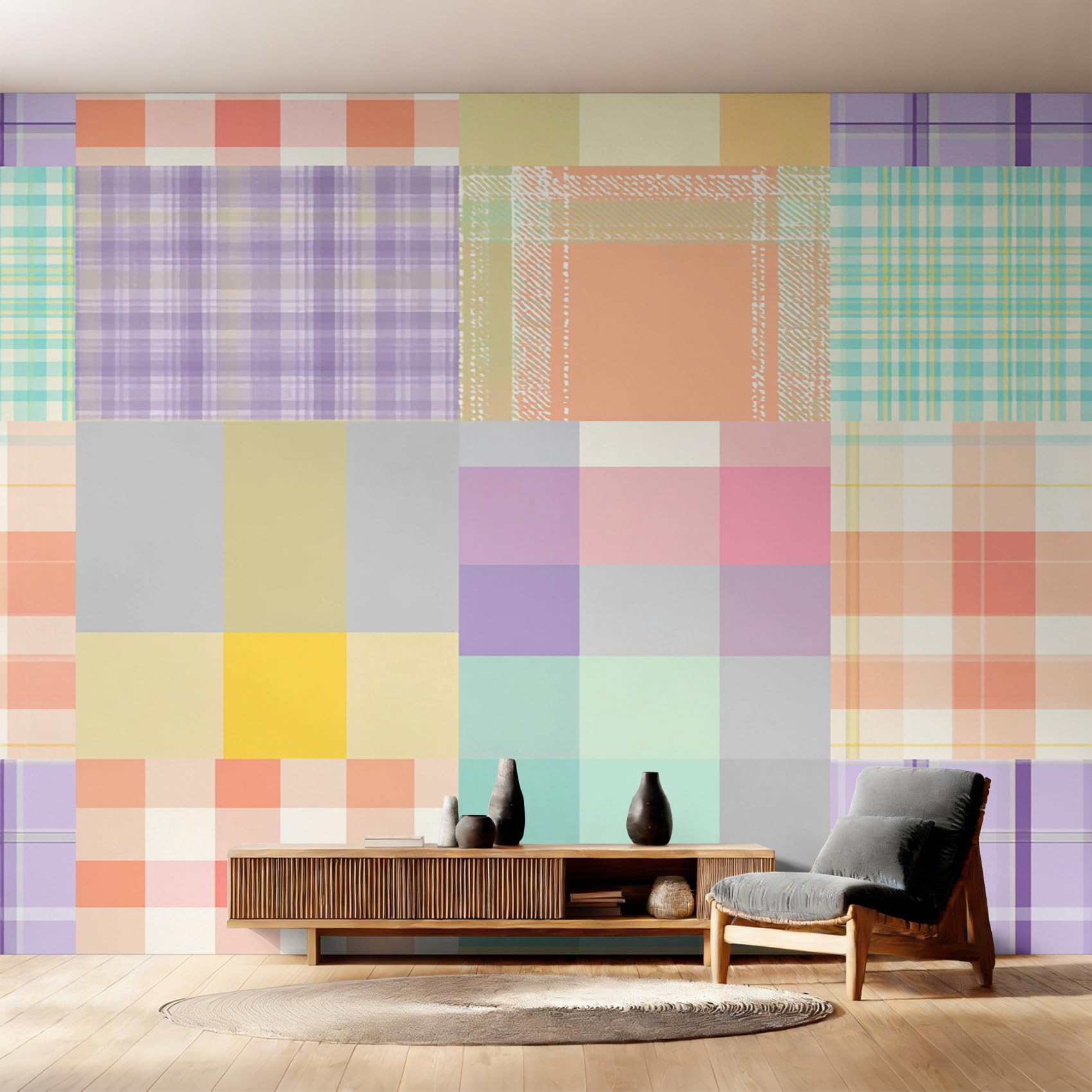 Fresque murale intissé salon style carreaux buffalo déco grand format 250x175 cm