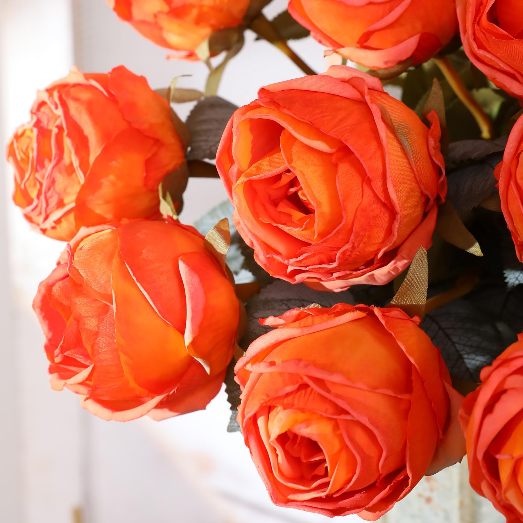 Kisflower Artificial Orange Roses, 20" Tall Single Stem Fake Rose, Silk Rose for Table Office Party Wedding Home Decor - Image 4