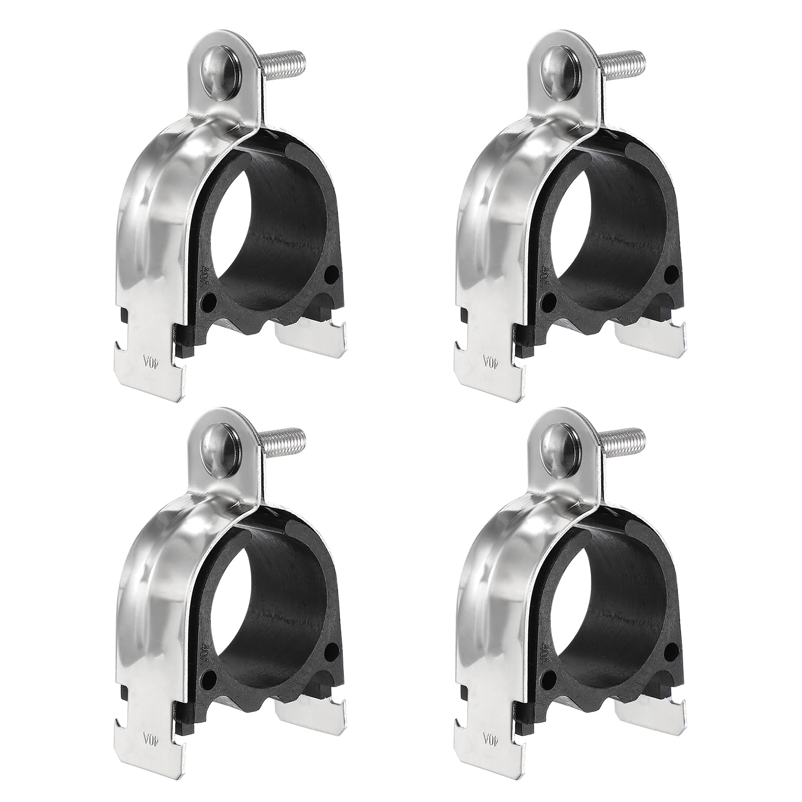 sourcing map 4pcs Rubber Cushion Strut Clamp 48mm(1-7/8") Universal 304 Stainless Steel Strut Clamp with Bolt and Nuts for Copper PEX Pipe CVPC Tubing, Silver Black