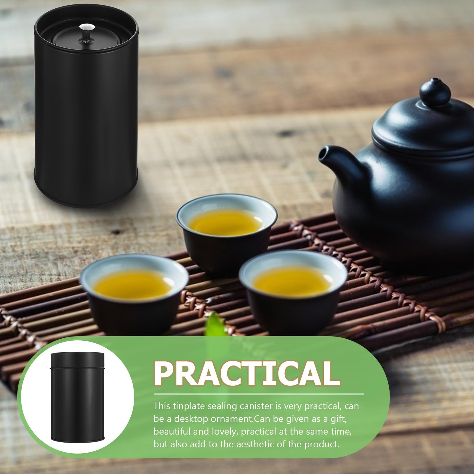Operitacx Recipiente para Té de Hojalata Tapa Hermética, Contenedor de Almacenamiento Doméstico Negro, Diseño Simple para Cocina y Escritorio