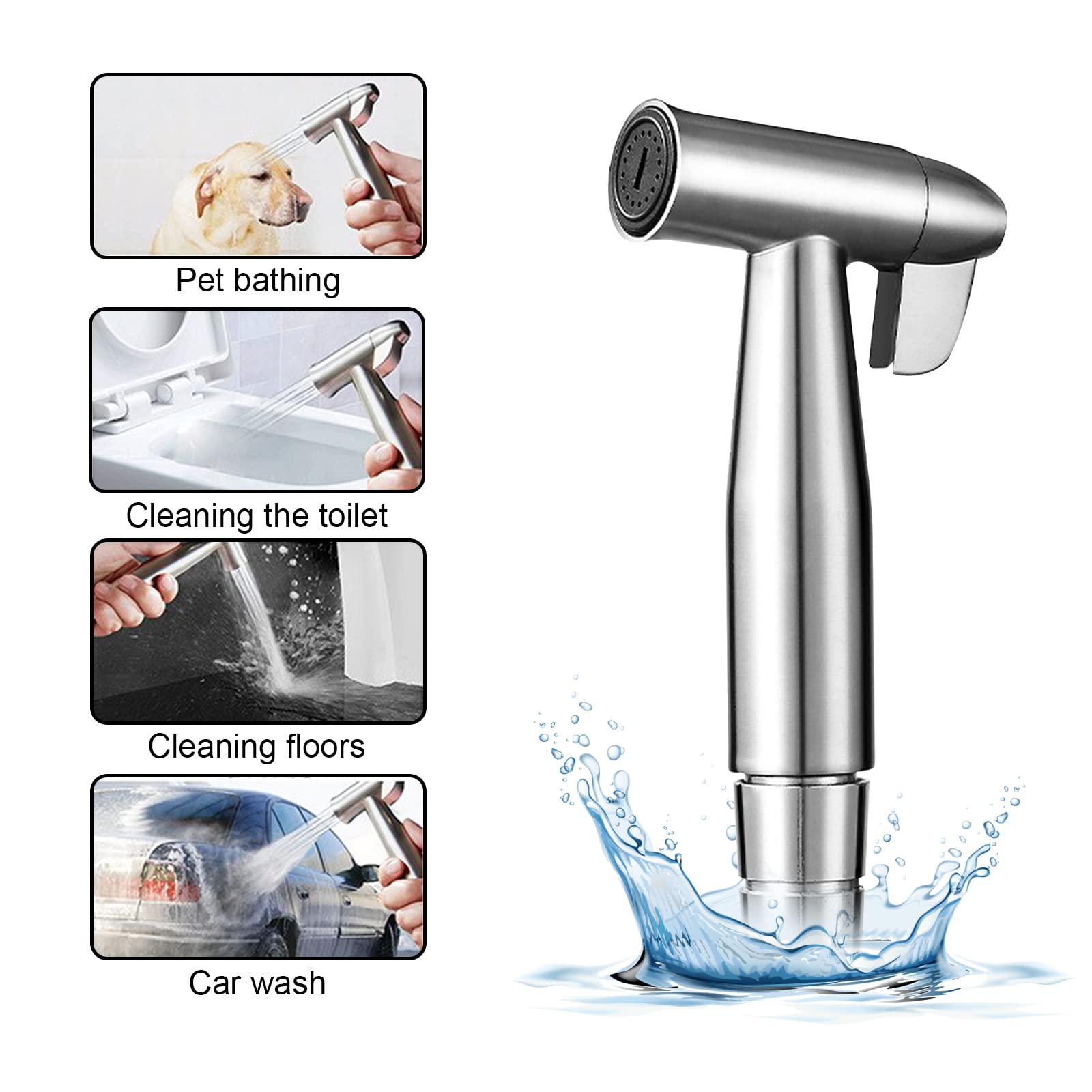 Bidet doccia a mano in acciaio inox, kit spruzzo per pannolini con rubinetto e tubo flessibile
