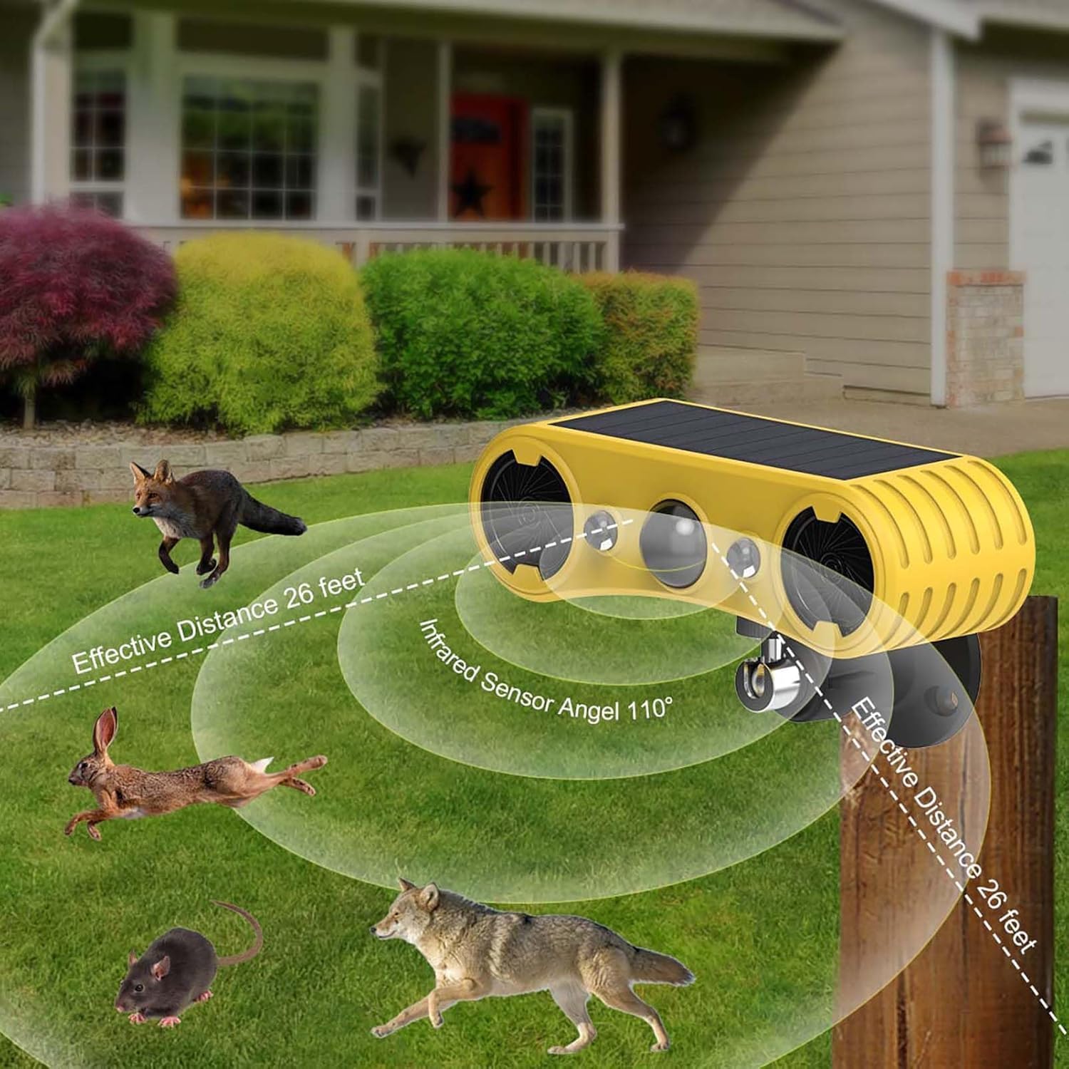Dispositif Anti-prédateurs Solaire – Alarme extérieure à détecteur de Mouvement Solaire avec 13 Sons (Coup de feu et aboiements de Chien, 129 DB) (2)