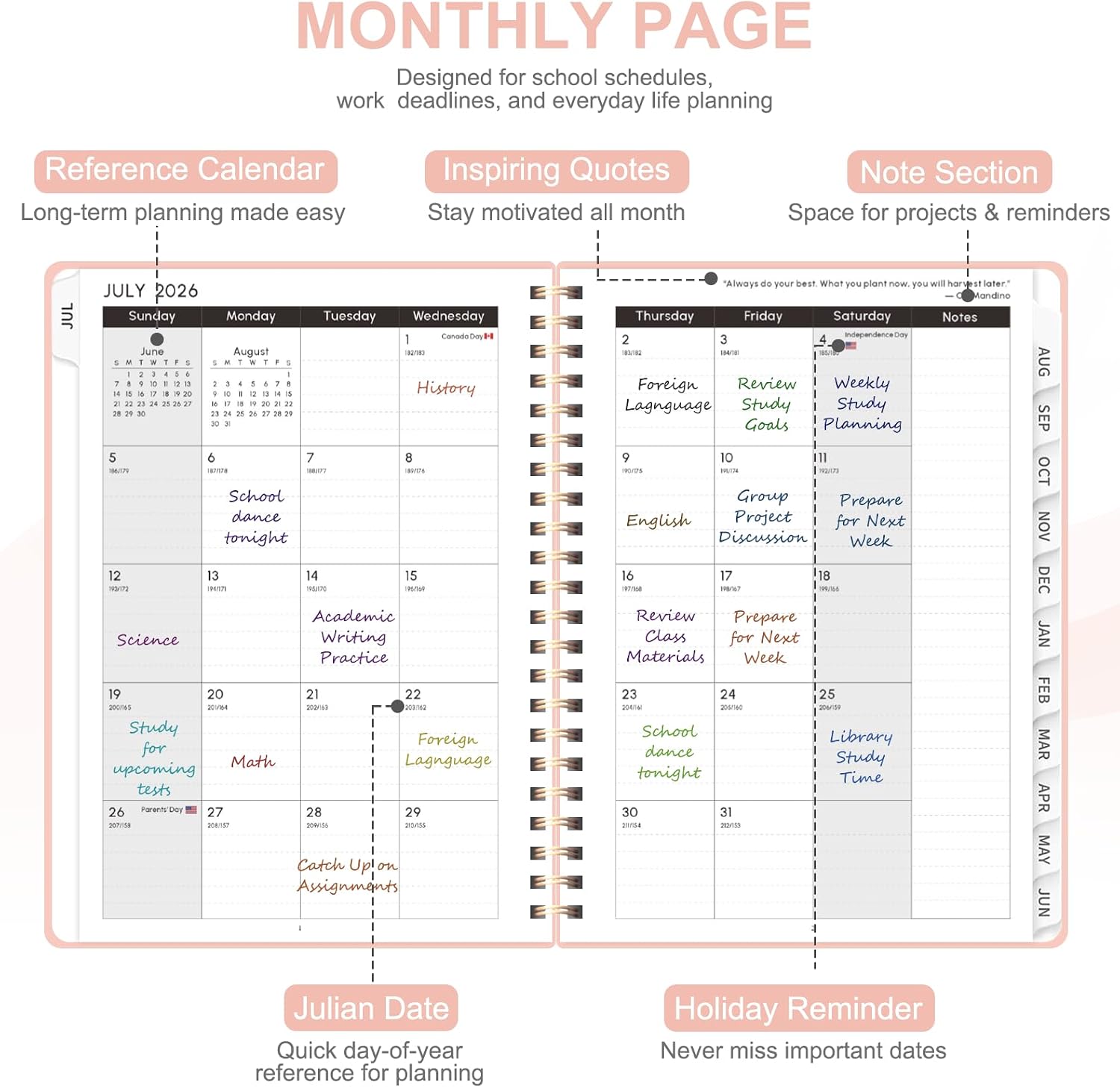Planner 2026-2027, Weekly and Monthly Academic Year Calendar Planner, July 2026 - June 2027, Daily Agenda Book for Office School Supplies, A5(6.3'' x 8.5'') image 3