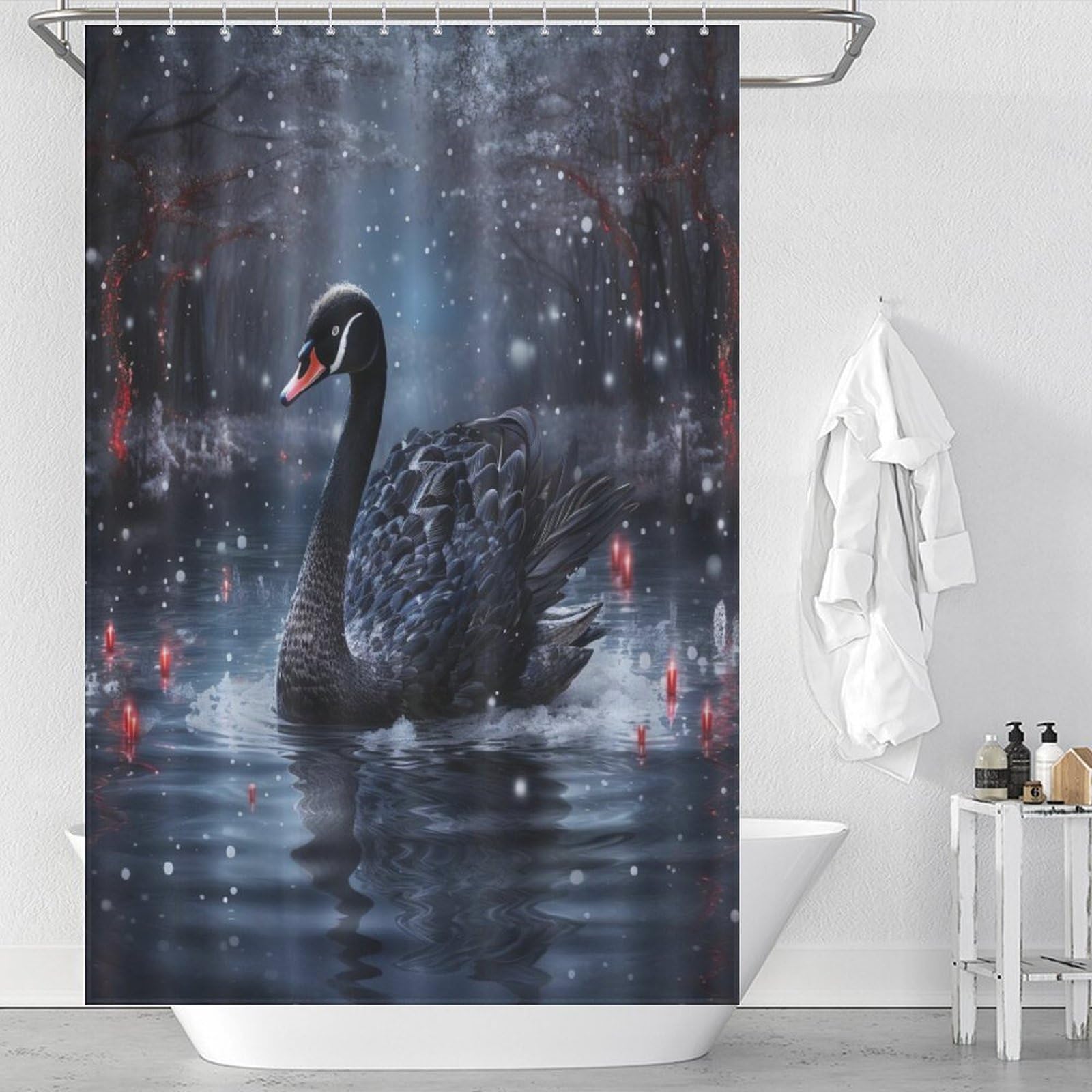 Rideaux de douche pour salle de bain humide avec motif cygne étanche en tissu