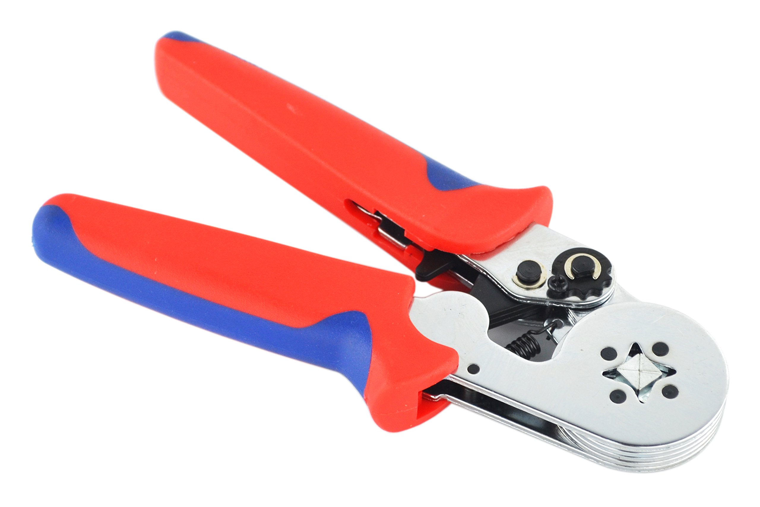 SAMYOPortable Professtional Self-Adjusting Ratcheting Square Ferrule Crimper Hand Crimping Plier Crimp Tool (AWG23-10) Red - Blue Handle RBW04