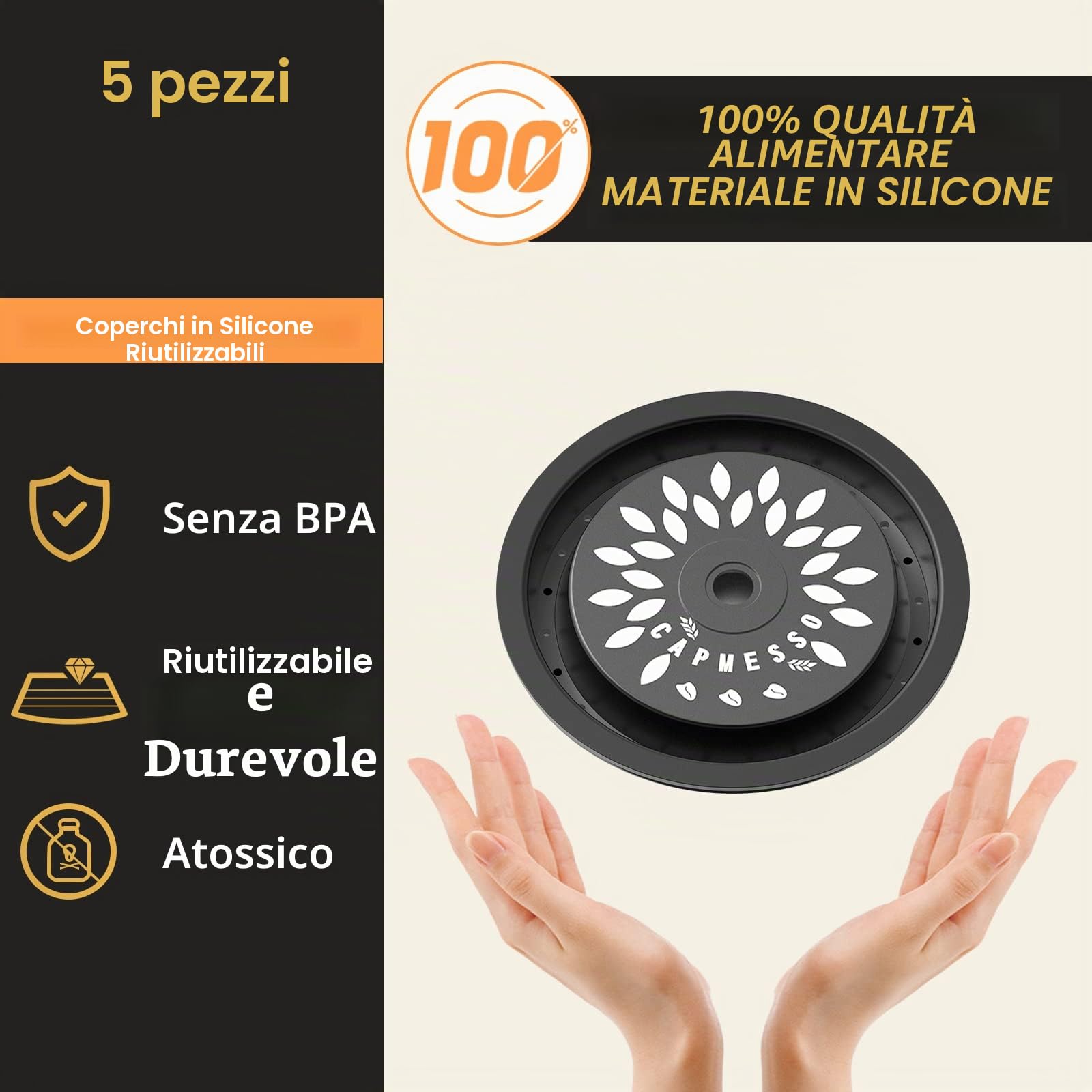 CAPMESSO capsule compatibili nespresso vertuo capsule di caffè riutilizzabili per riutilizzare le cialde Vertuoline, capsule Vertuo ricaricabili su tutte le macchine Ver (5 pezzi in silicone Caps)