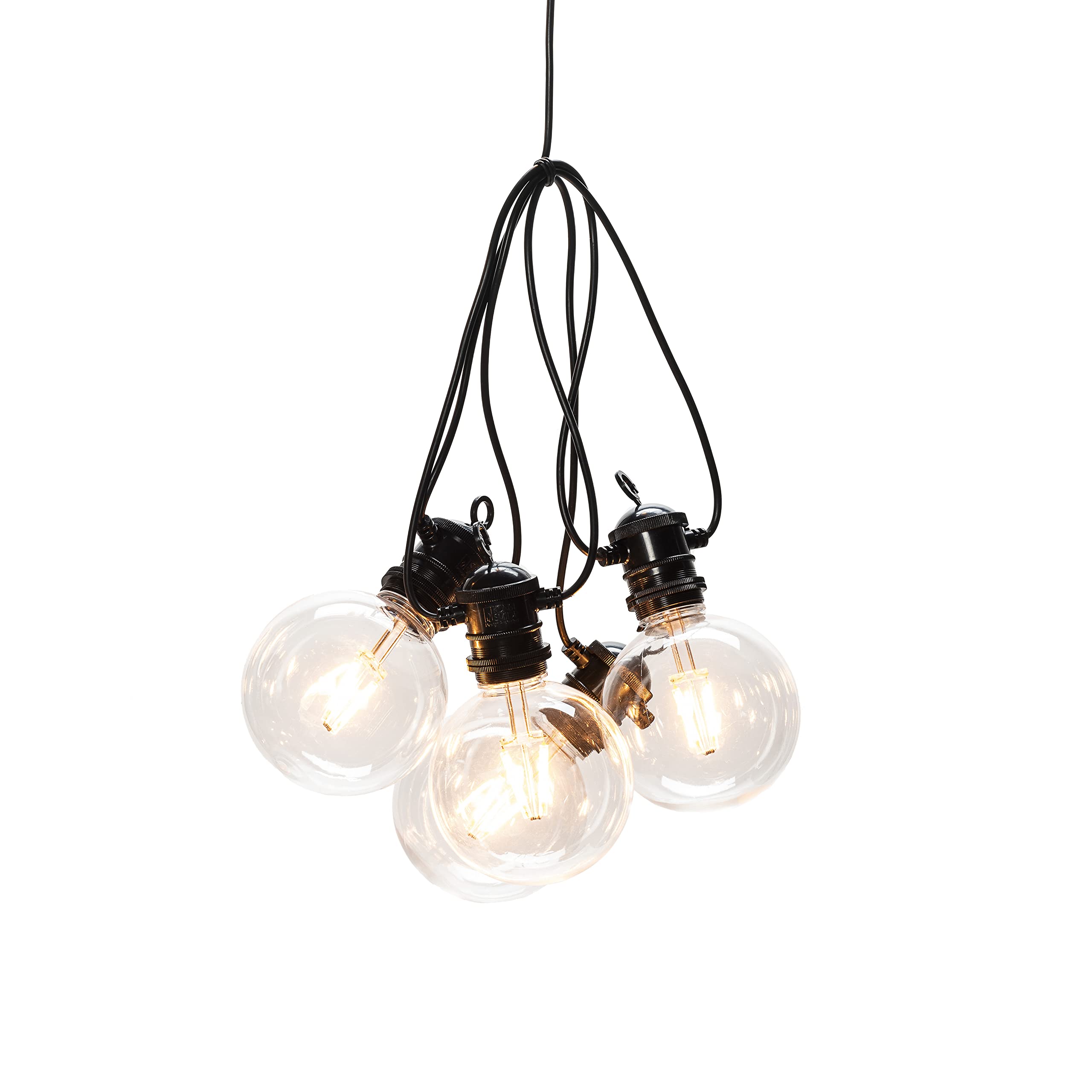 LED Garden Lights Outdoor/Party Lights Chain Clear/Dimmeable (IP44)/10 Edison Style Clear Bulbs/Replaceable Amber White Diodes/Connectable Black Cable Garden String Lights