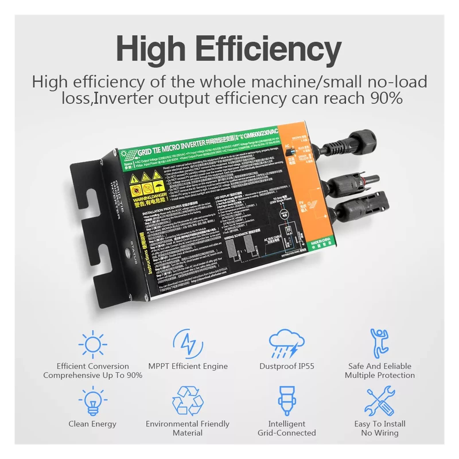 Kontroler ładowania słonecznego, 500W 600W 700W MPPT Solar PV Grid Tie Micro Inverter Seria GMI Wejście DC 18V do 50V Wyjście AC 80V do 280V 50Hz 60Hz Inwertery fotowoltaiczne(GMI700)