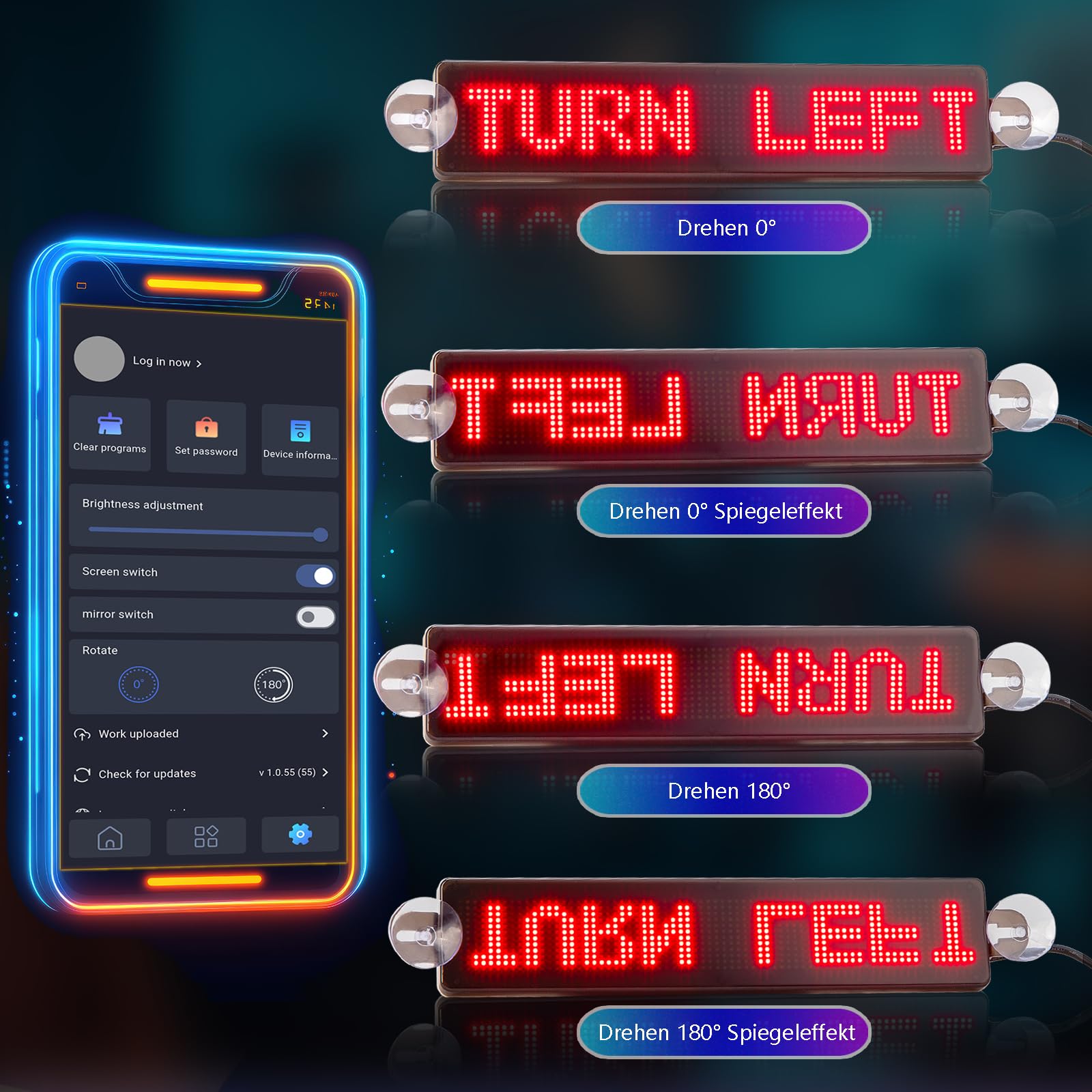 Leadleds Scrolling Scheda LED USB 5 V, controllo tramite app Bluetooth, display RGB programmabile, lavagna messaggistica per finestrini auto, taxi, vetrina (23 cm x 5 cm)