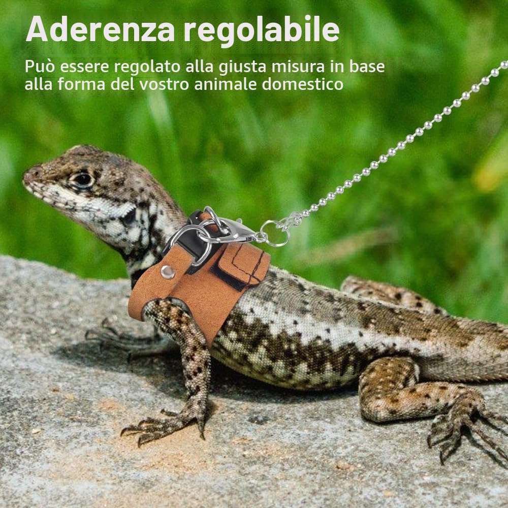 Guinzaglio per Drago Barbuto, Imbracatura per Lucertola Regolabile con 3 Dimensioni e 5,4ft Guinzagli, Imbracature per Rettili, Lucertole, Scoiattolo, Gerbillo, Cincillà