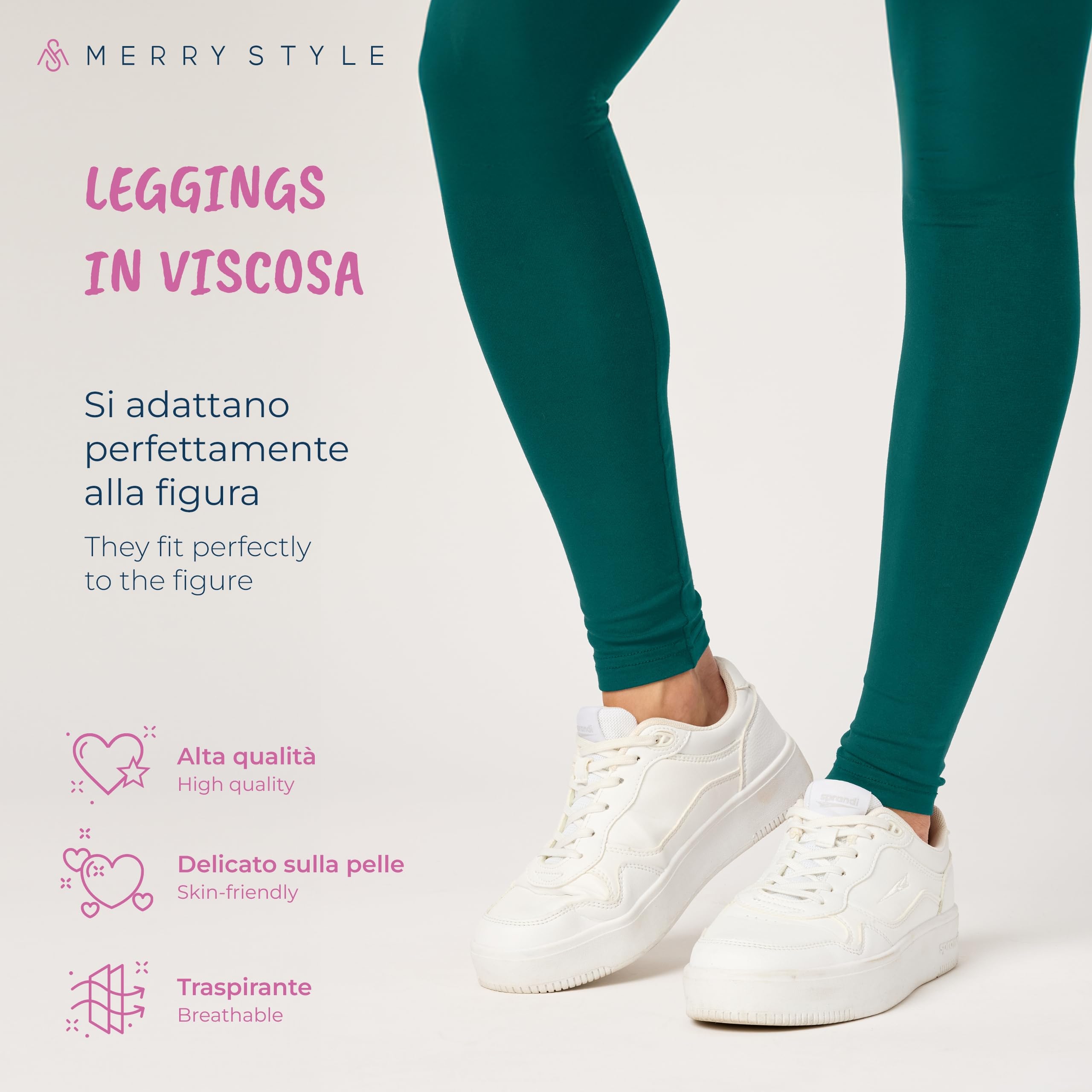 Merry Style Leggings Lunghi Donna in Viscosa con Elastan Ampia Pantaloni Donna Banda Elastica Leggins per Casa Palestra Tempo Libero MS10-143