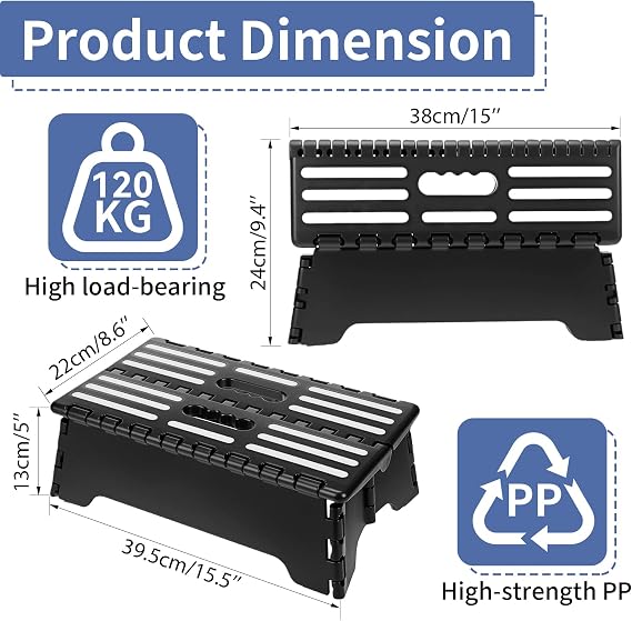Portable Folding Half Step Stool Non Slip Mobility Aid for Elderly, Skid-Resistant Lightweight Stepstool for Bathroom, Kitchen, Suvs & Rvs (Black, 13cm)