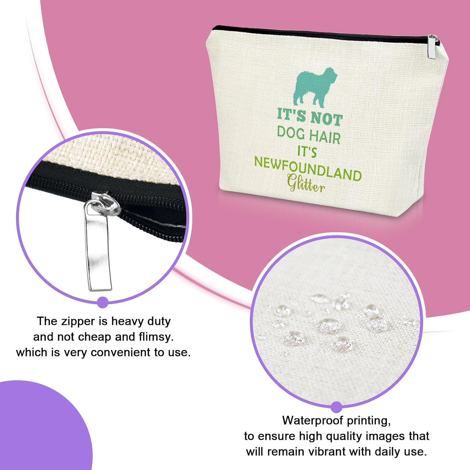 Newfoundland Dog Accessories Travel Makeup Bags Cosmetic Organizer Bag Newfoundland Lover Gifts Dog Owner Mom Gifts for Women Funny Mother's Day Christmas Birthday Present image 3