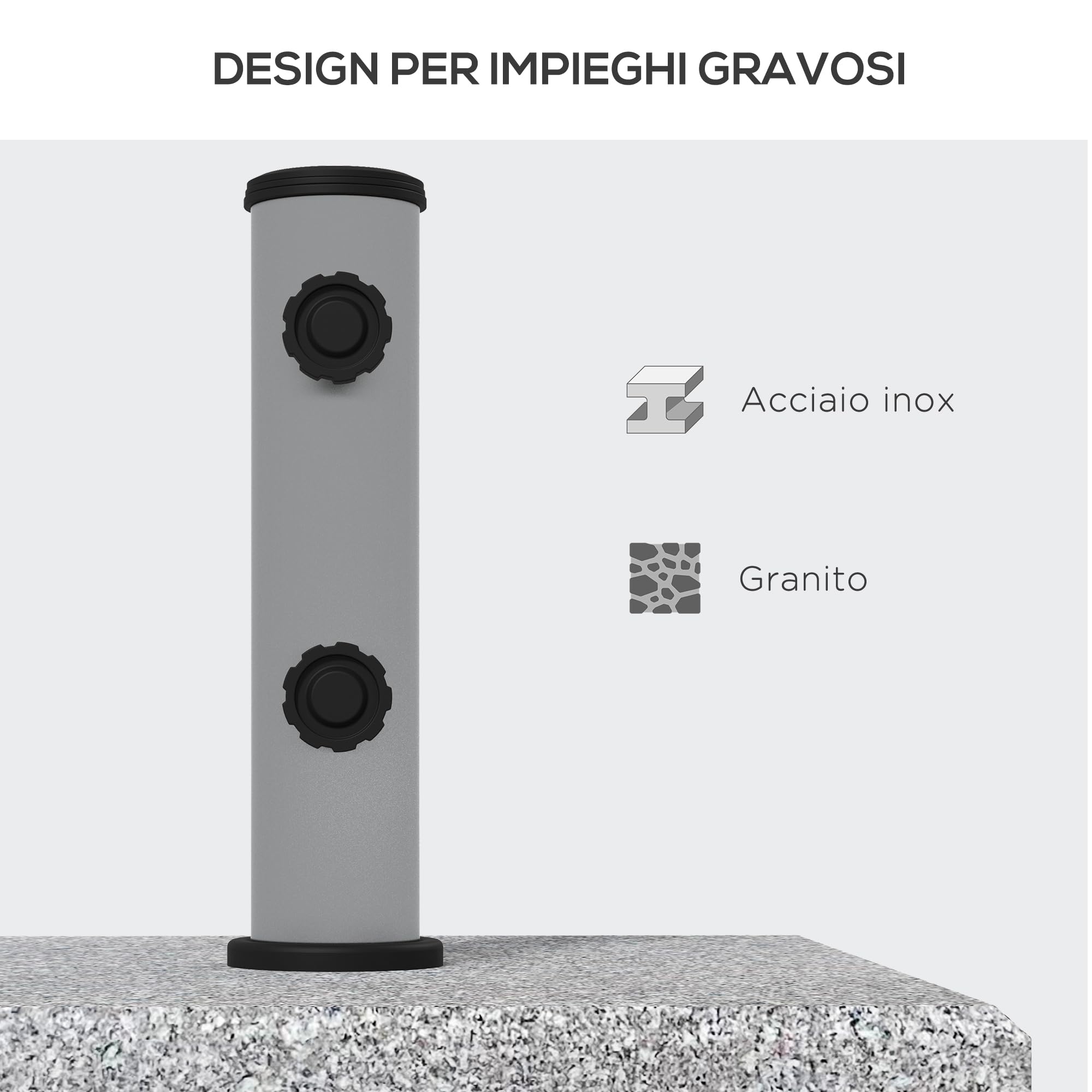 Outsunny Base per Ombrellone da Giardino in Granito, Basamento per Ombrellone da 28kg con Rotelle e Maniglia Estensibile, 41x41x37.5cm, Grigio