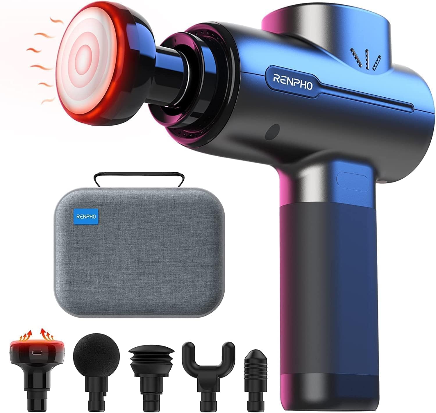 Massagepistole mit Wärmefunktion, RENPHO Massage Pistole Massage Gun, Muskel Massage Gun Massagegerät mit Typ-C-Aufladung zur Erholung der Muskelentspannung, Bestes Geschenk für Familie, Schwarz