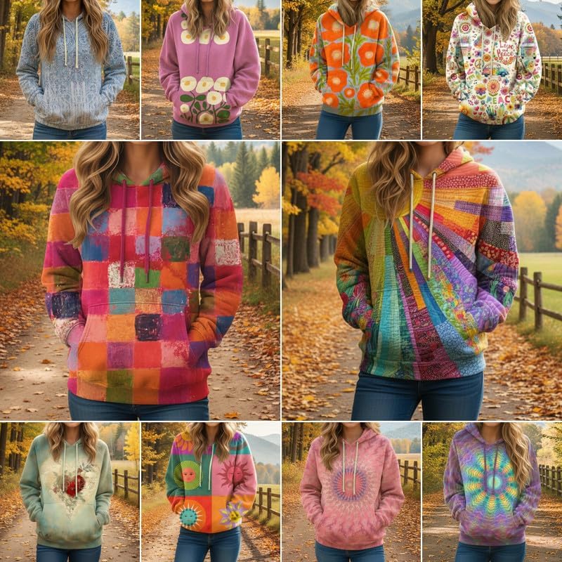 Hoodies for Women Spring Long Sleeve Hooded Sweatshirt Casual Oversized Vintage Print Pullover Tops - Image 3