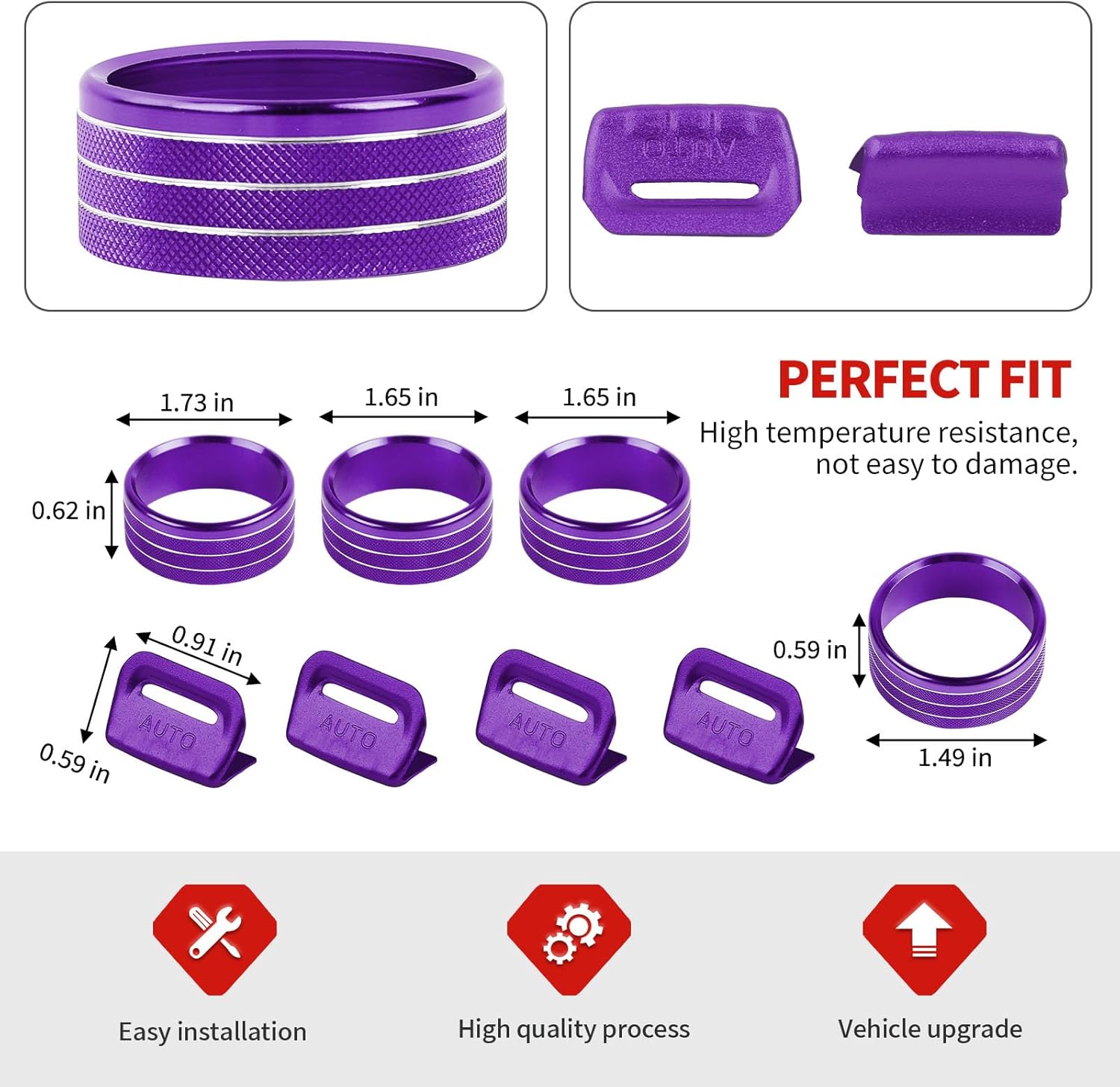Jimen Fit for Jeep Wrangler JL JLU 2018-2025 & Gladiator JT 2020-2025, 8PCS Window Button Trim & Audio Volume Radio Knob AC Control Ring Air Conditioning Knob & Headlight Switch Knob Cover (Purple)