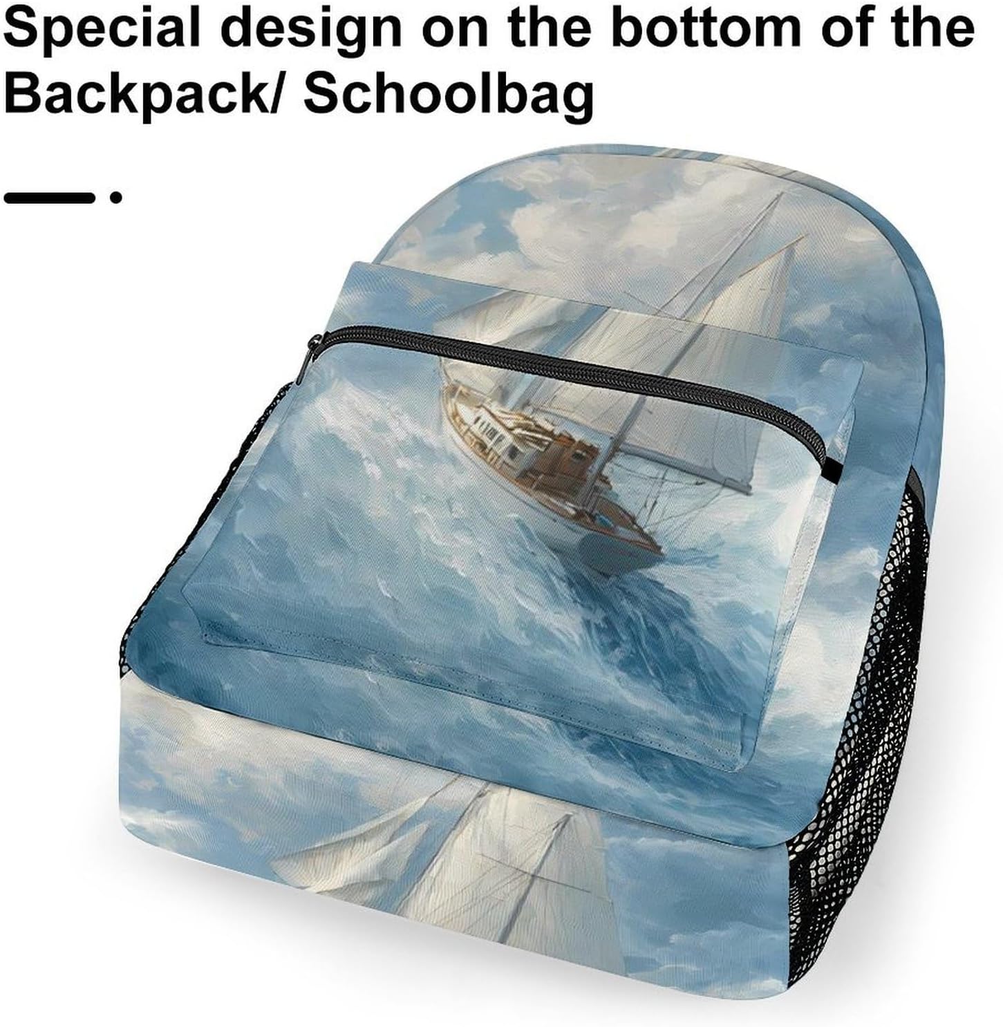 Sailboat Sailing on Rough Waves Unisex Backpack Casual Daypacks Lightweight Shoulders Bag for Camping Hiking Travel