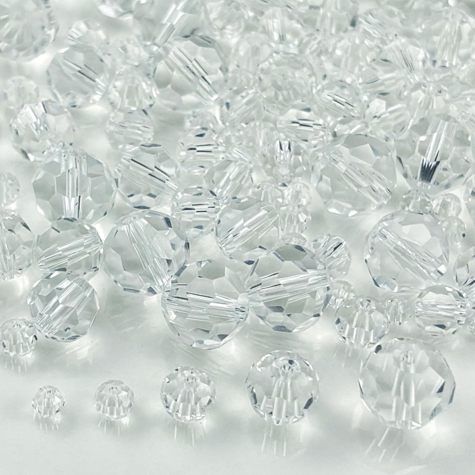 480 perline rotonde sfaccettate in vetro cristallo, 3 mm, 4 mm, 6 mm, 8 mm, 10 mm, perline distanziatrici per bracciali, collane, orecchini, gioielli fai da te (trasparenti)