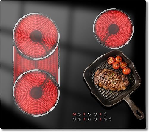 Estufa eléctrica de 24 pulgadas integrada con 4 quemadores con alta potencia total de 6900 W, estufa de cerámica de 24 pulgadas con quemador de