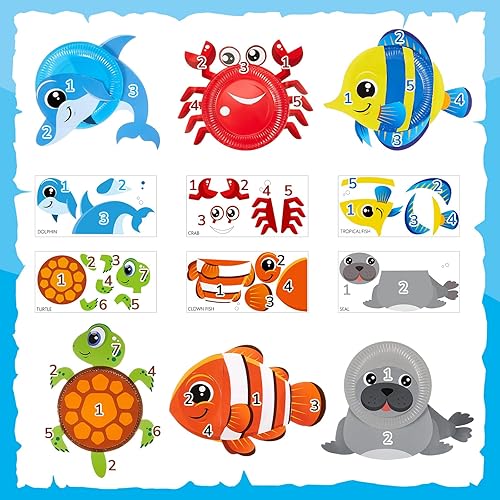 Miniatura 3 de Fulmoon Juego de 24 manualidades oceánicas para niños de 3 a 5 años, platos de papel de animales marinos, artes y manualidades, platos de papel